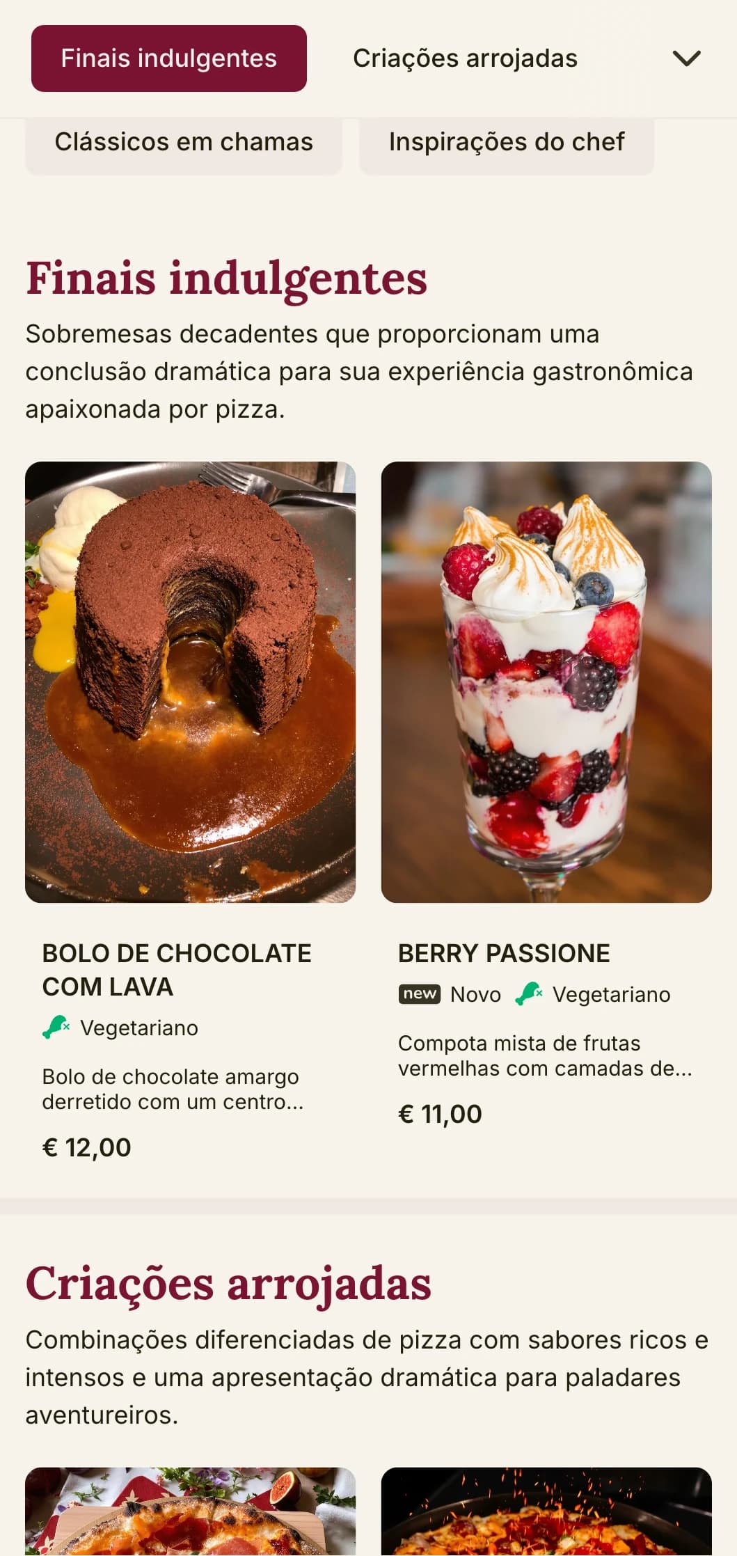 Design arrojado e apaixonante de cardápio de pizza com cores ricas e elementos teatrais para pizzarias com caráter distinto.