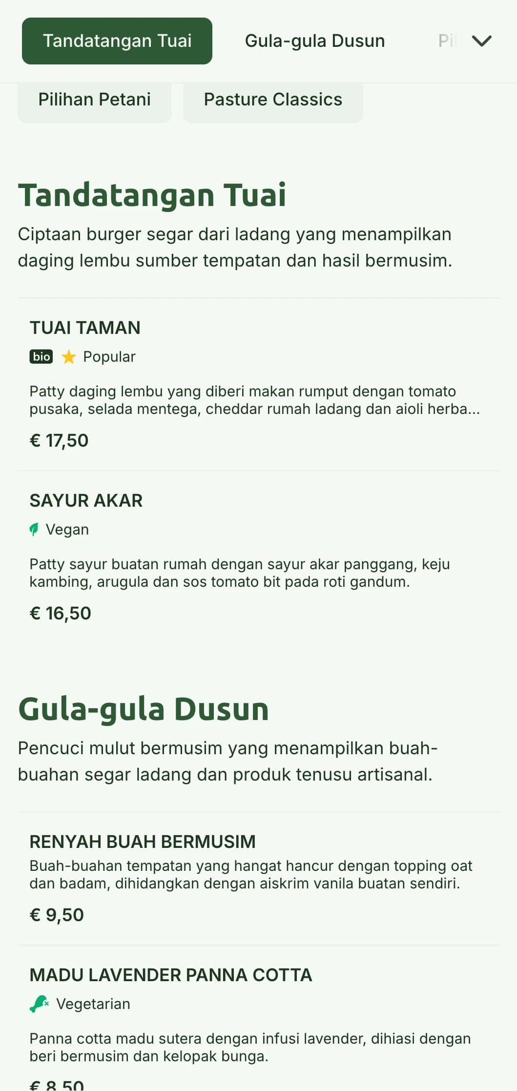 Konsep burger ladang ke meja yang sihat dengan kehijauan semula jadi dan elemen desa yang menonjolkan kualiti ramuan.