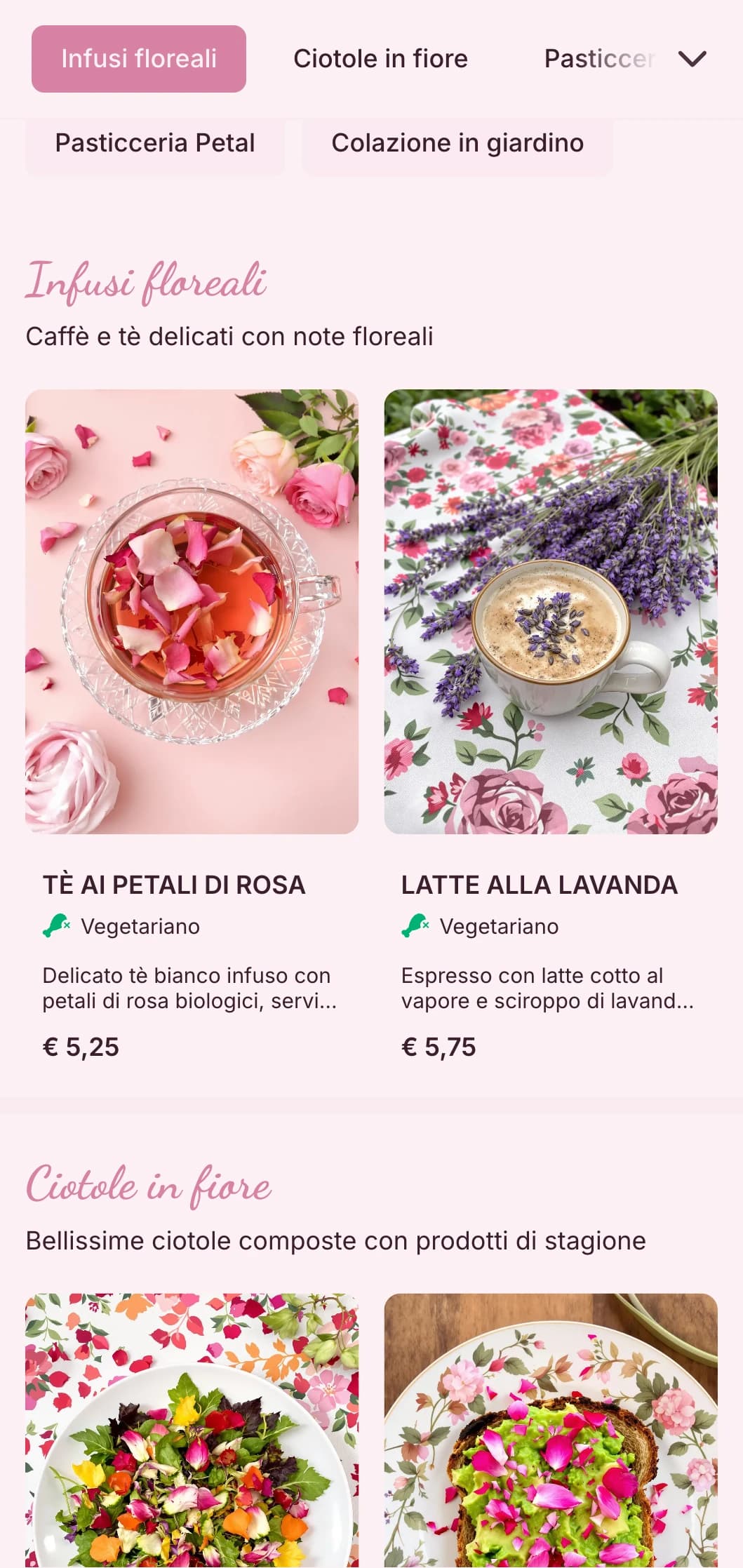 Design rosa romantico con elementi floreali per sale da tè e caffè femminili.