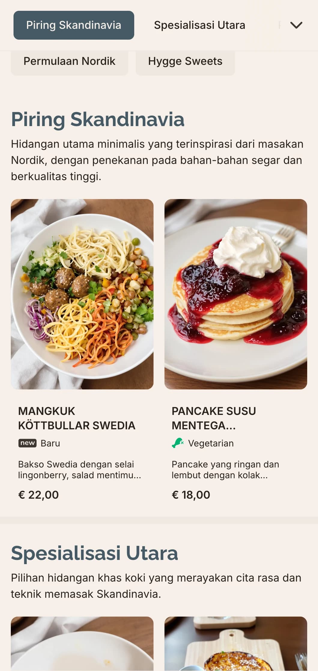 Templat brunch yang bersih dan minimalis dengan pengaruh desain Skandinavia, ideal untuk kafe modern dengan suasana yang nyaman.