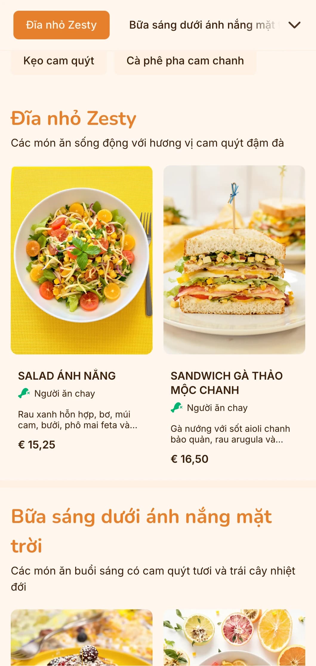 Thiết kế màu cam tươi với các thành phần có mùi cam quýt dành cho quán cà phê và quầy nước ép trái cây.