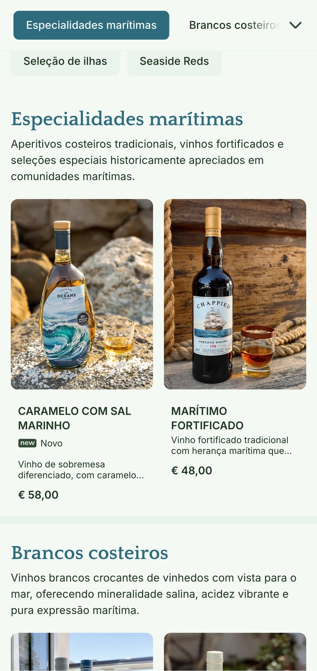 Modelo de carta de vinhos de inspiração mediterrânea com elementos à beira-mar e estética litorânea, perfeito para restaurantes à beira-mar e bares de vinho regionais.