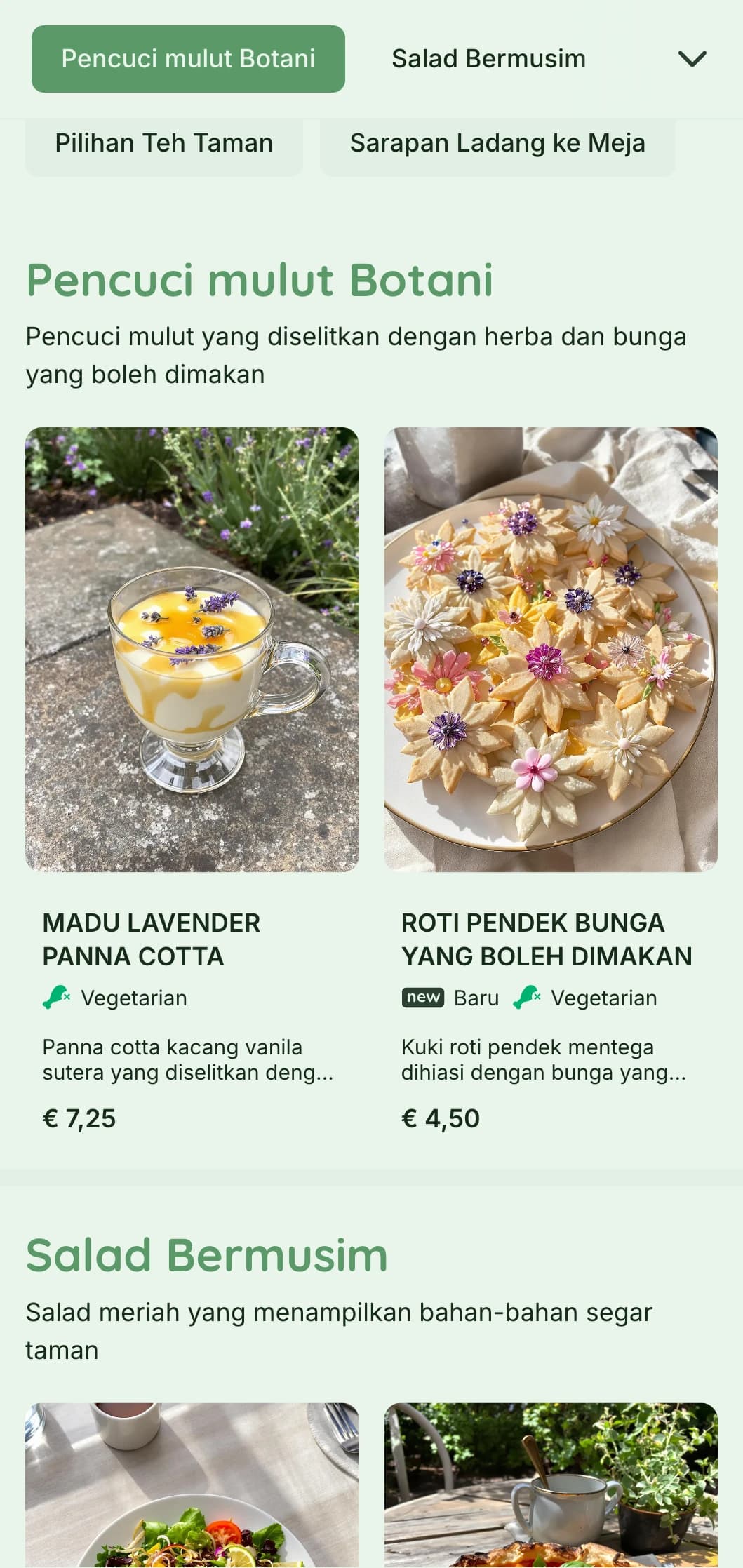 Reka bentuk hijau bertenaga dengan unsur botani untuk kafe taman dan restoran organik.