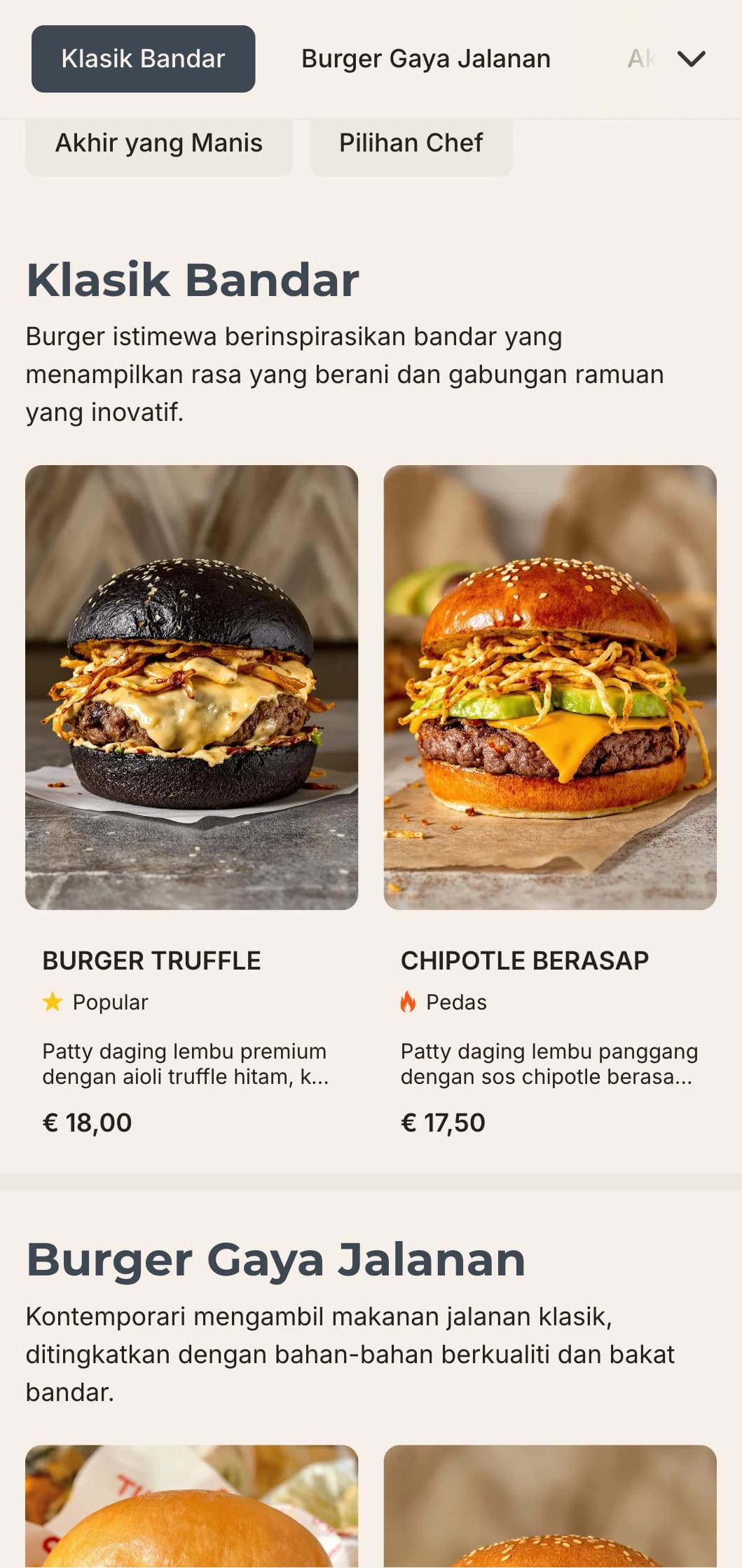 Reka bentuk bar burger kontemporari anggun dengan tipografi minimalis dan elemen berinspirasikan industri untuk penggemar makanan bandar.