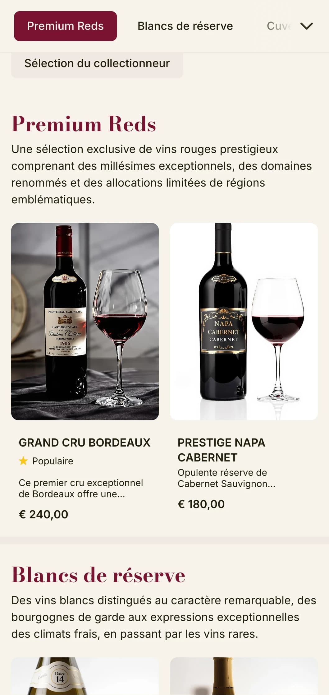 Modèle de carte des vins spectaculairement luxueux avec de riches accents bordeaux et une typographie sophistiquée, idéal pour les steakhouses et les caves à vin haut de gamme.
