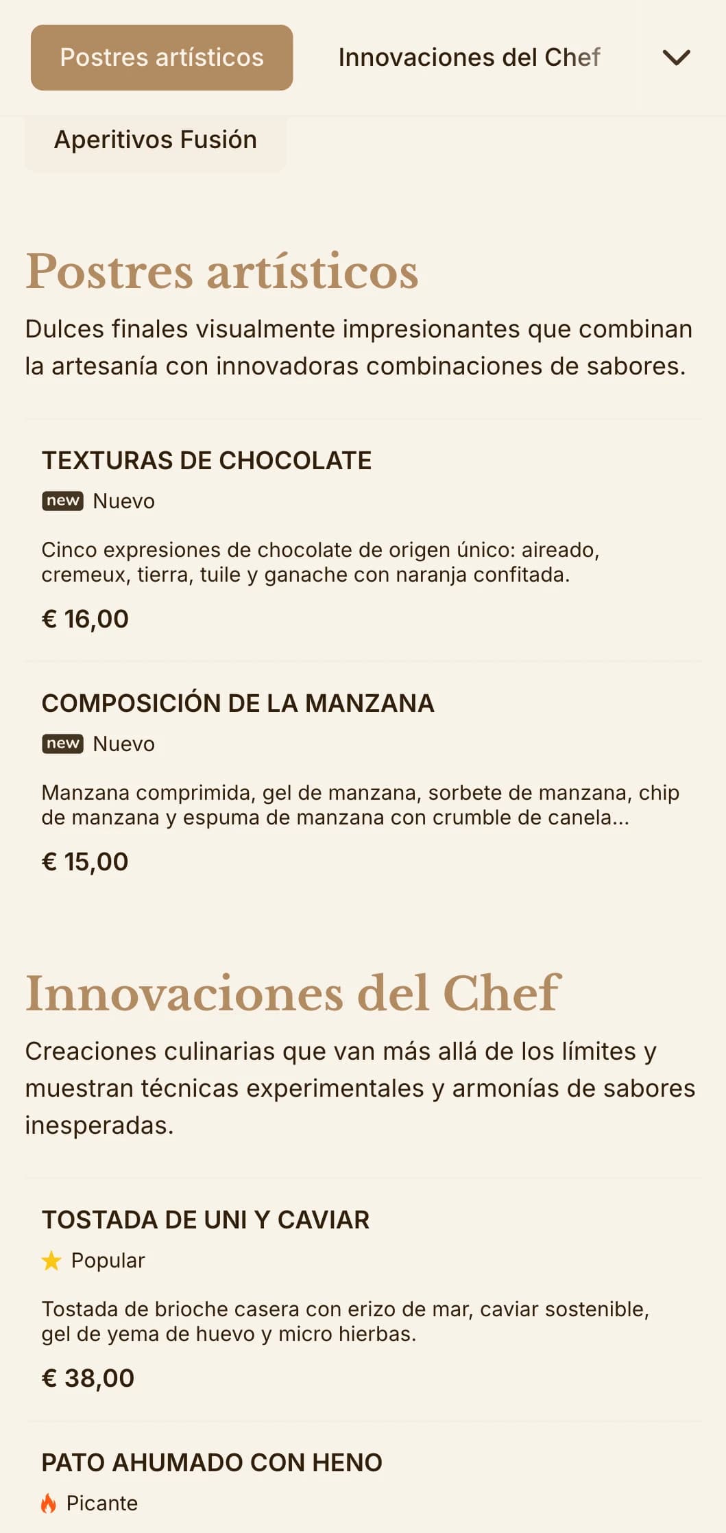 Sofisticada fusión de estética artesanal y presentación gourmet, ideal para establecimientos culinarios innovadores.