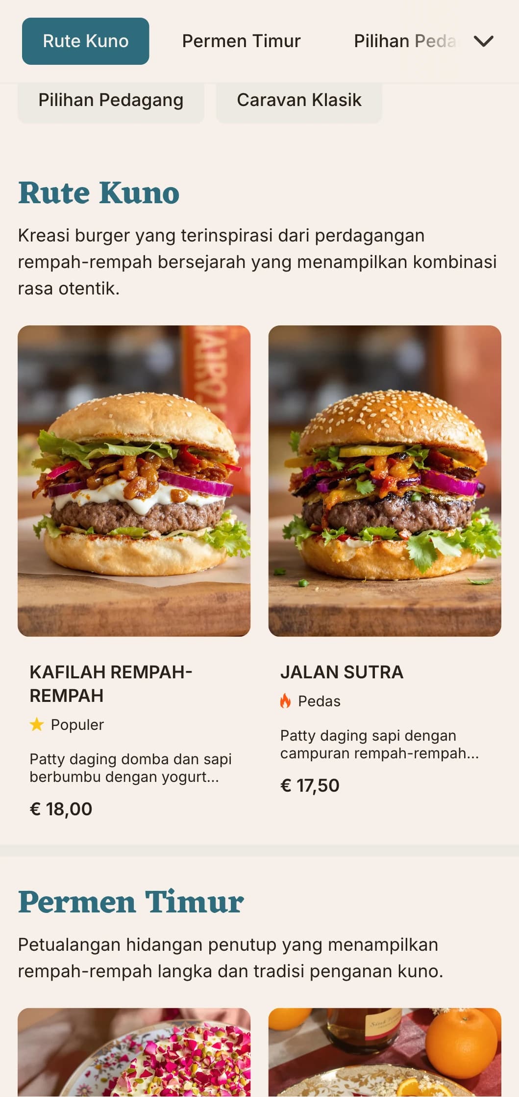 Menu burger yang terinspirasi dari rute perdagangan kuno yang menampilkan kombinasi rasa bersejarah.