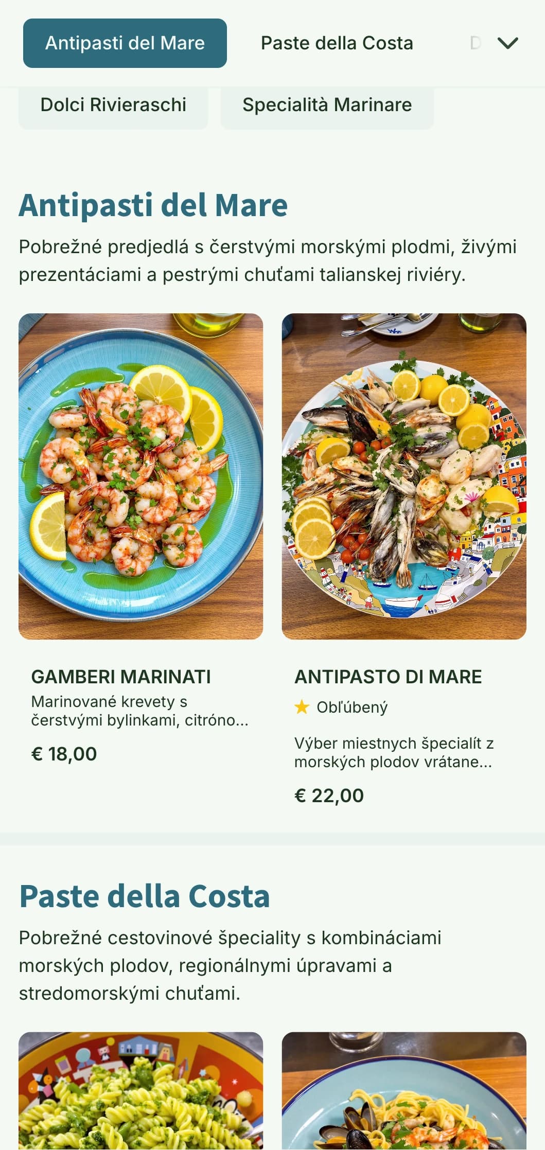 Živý dizajn inšpirovaný farebnými rybárskymi dedinkami Cinque Terre a talianskou pobrežnou kuchyňou.