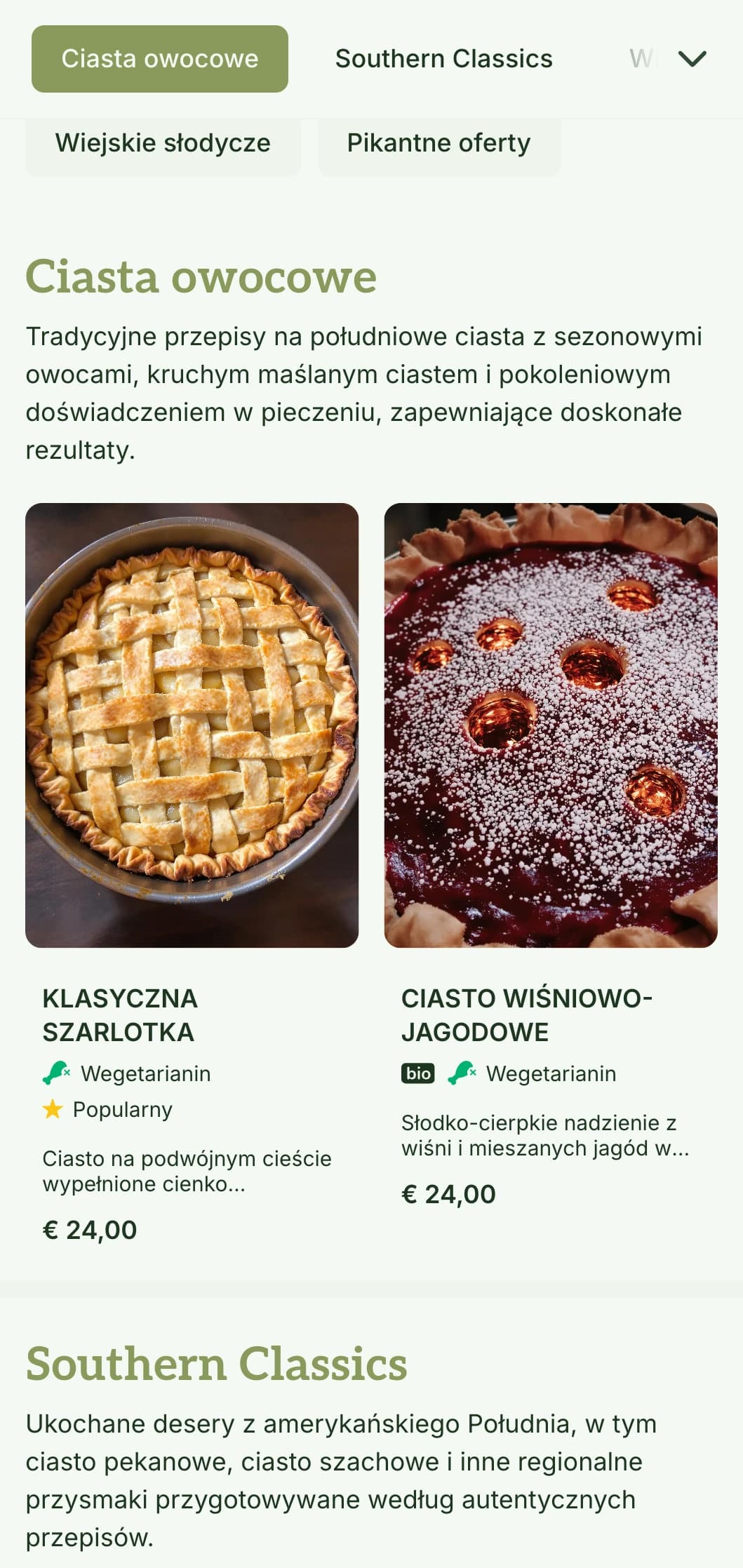 Ciepły, inspirowany południem projekt menu piekarni z oliwkowymi odcieniami i tradycyjną typografią, idealny dla cukierni i piekarni w południowym stylu.