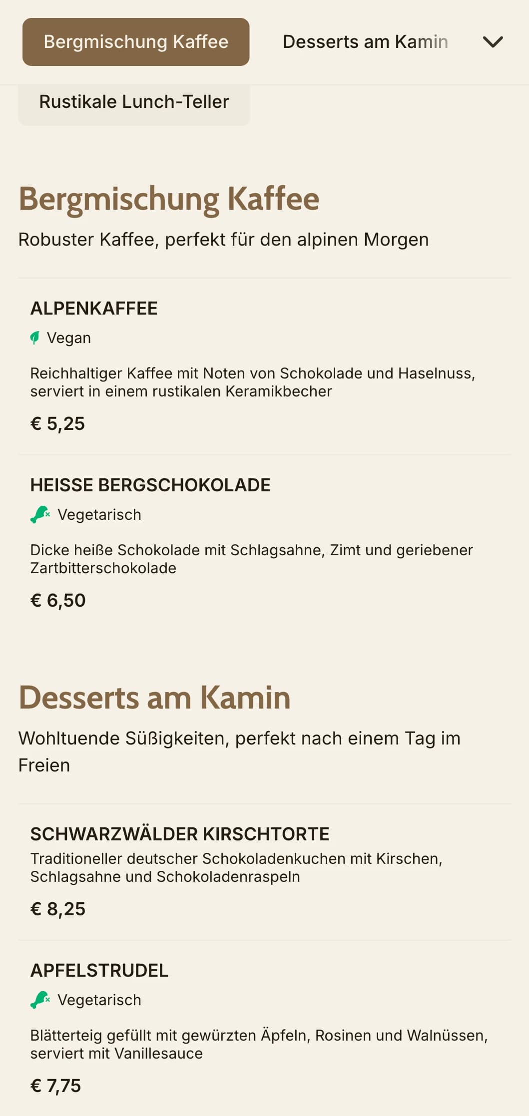 Gemütliches, von Holz inspiriertes Design mit Bergelementen für alpine Cafés und Hüttenwirtschaften.