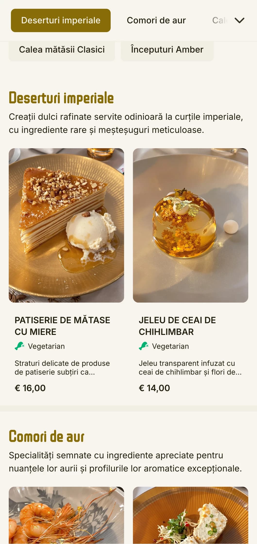 Un meniu chinezesc luxos care combină estetica chihlimbarului și a mătăsii, cu tonuri calde pentru o cină rafinată.