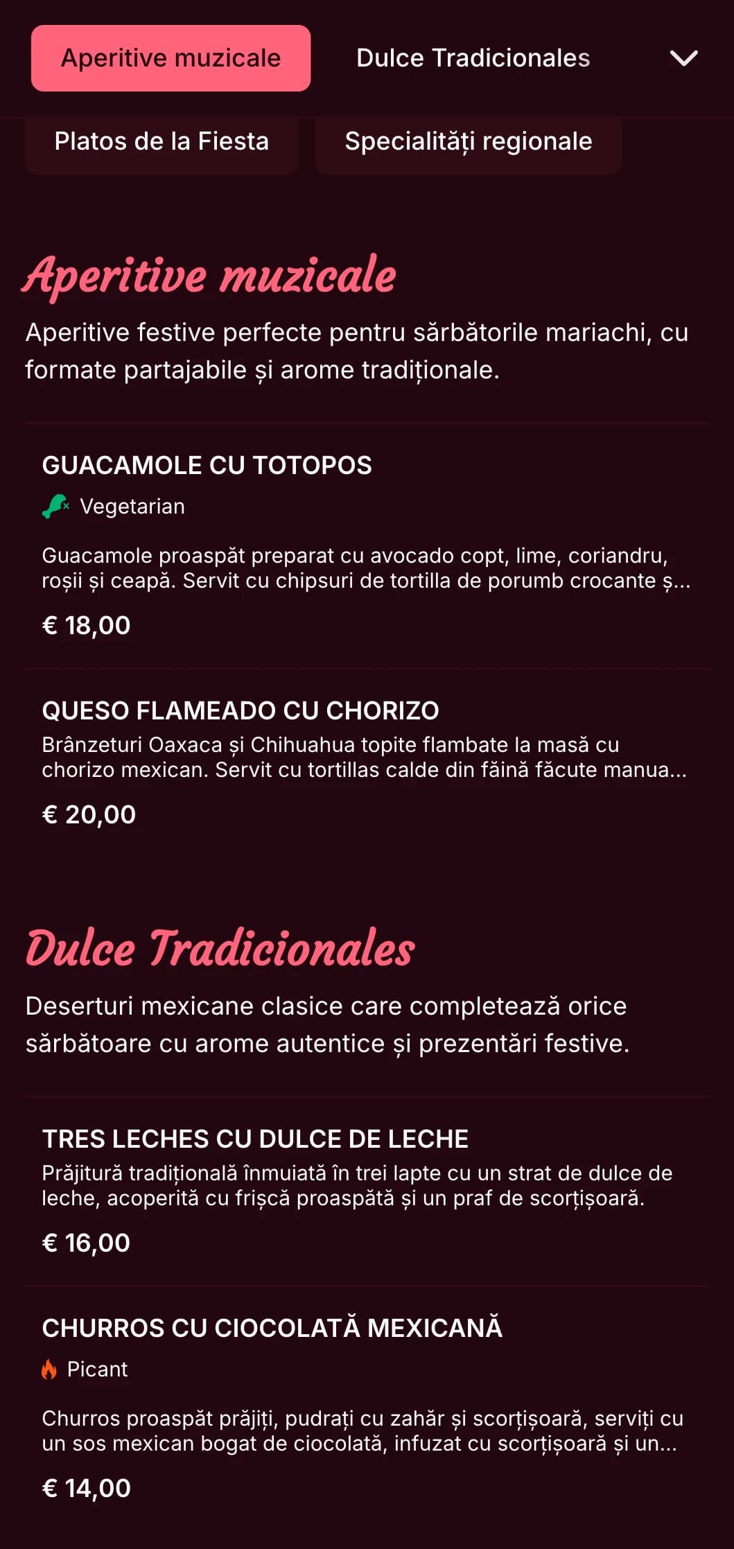 Meniu mexican plin de viață și muzical, cu accente roz aprins, imagini mariachi și mâncăruri festive perfecte pentru sărbători și petreceri.