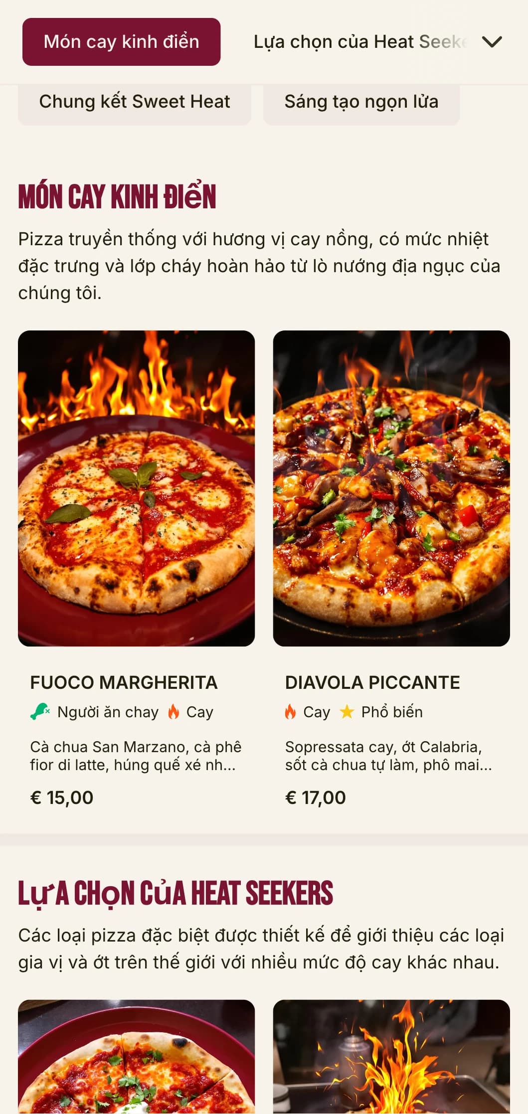 Thực đơn pizza đầy năng lượng với kiểu chữ đậm và màu sắc sống động dành cho những chuyên gia làm pizza cay.