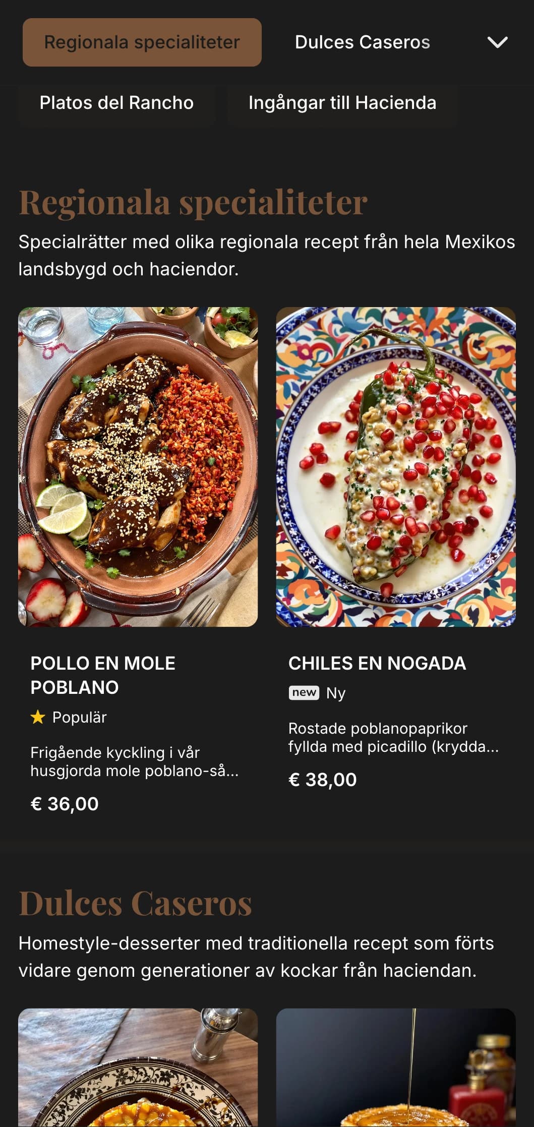 Rustik och varm mexikansk meny i haciendastil med rika trästrukturer, traditionella recept och rejäla rätter i en elegant ranchmiljö.