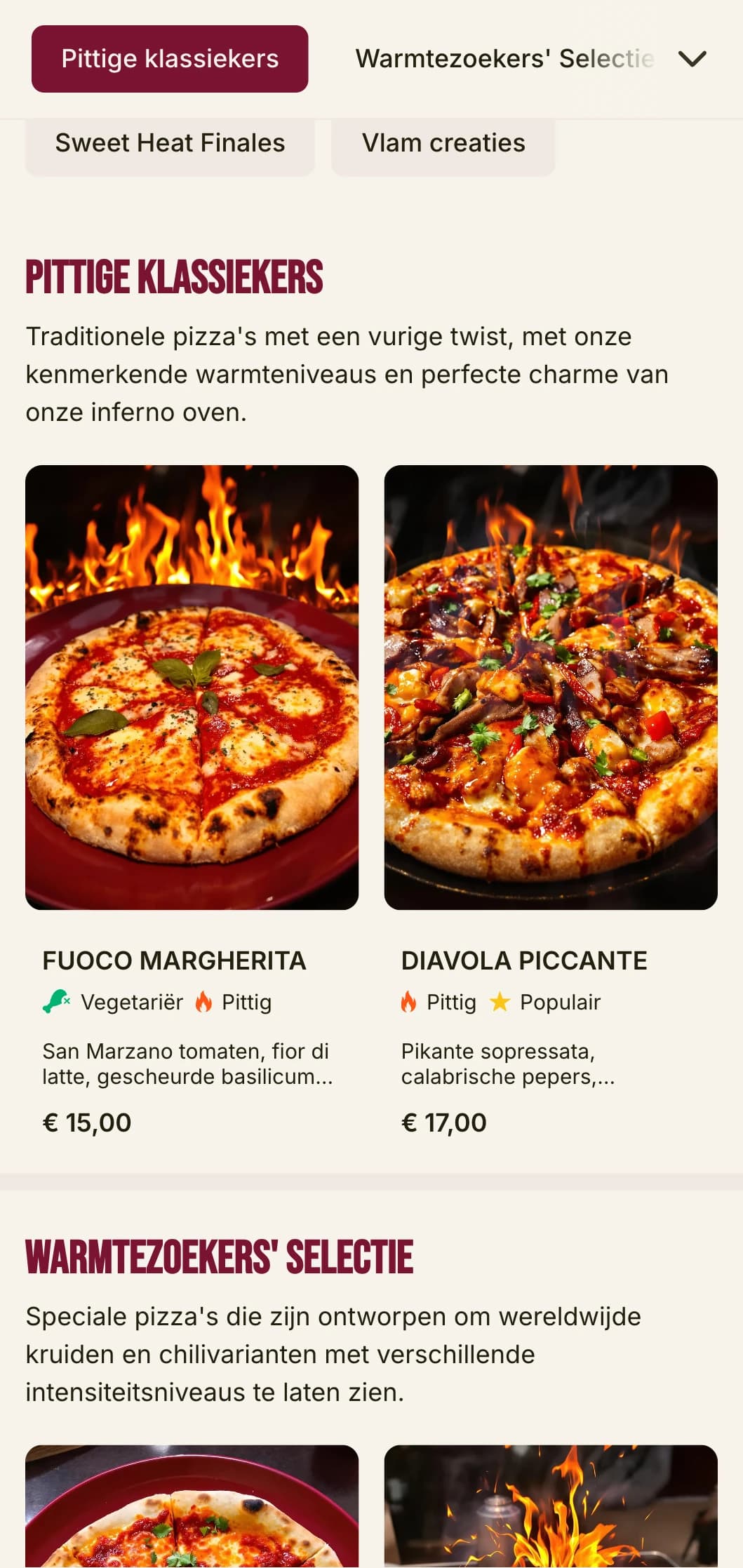 Energieke pizzakaart met vette typografie en levendige kleuren voor pittige pizzaspecialisten.