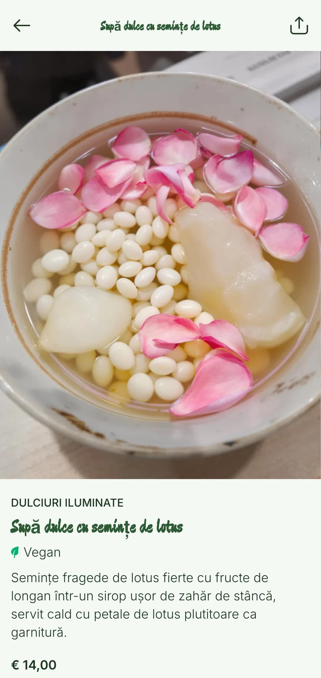 Meniu chinezesc cu design senin inspirat de florile de lotus, cu modele delicate și elemente naturale pentru bucătăria vegetariană și budistă.