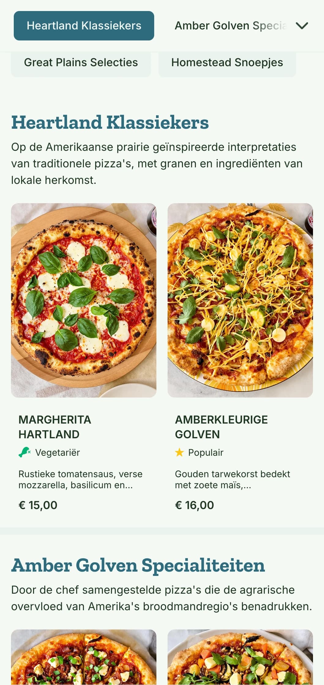 Op het Amerikaanse heartland geïnspireerd pizzamenu met tarwemotieven en natuurlijke elementen.