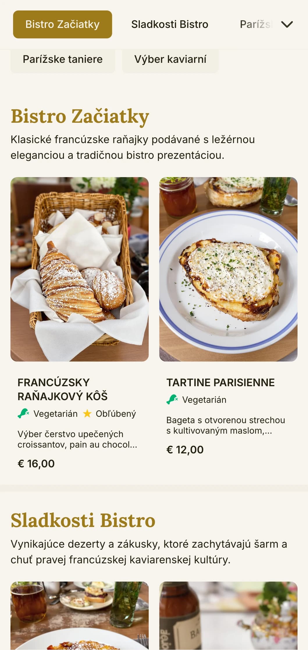 Šablóna brunchov inšpirovaná francúzskym bistrom s klasickými prvkami, vhodná pre kaviarne európskeho štýlu a príležitostné reštaurácie.