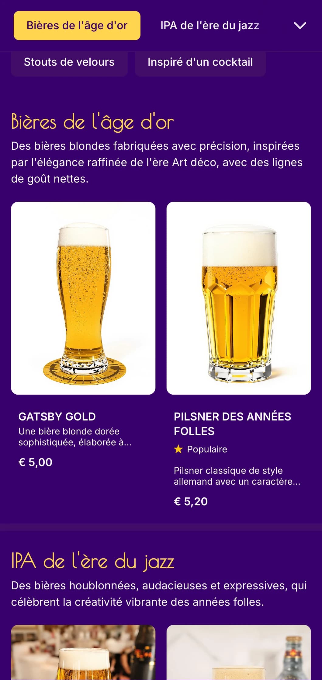 Design élégant et géométrique d'inspiration Art déco avec des tons luxueux et des motifs symétriques, parfait pour les établissements de bière haut de gamme à thème vintage.
