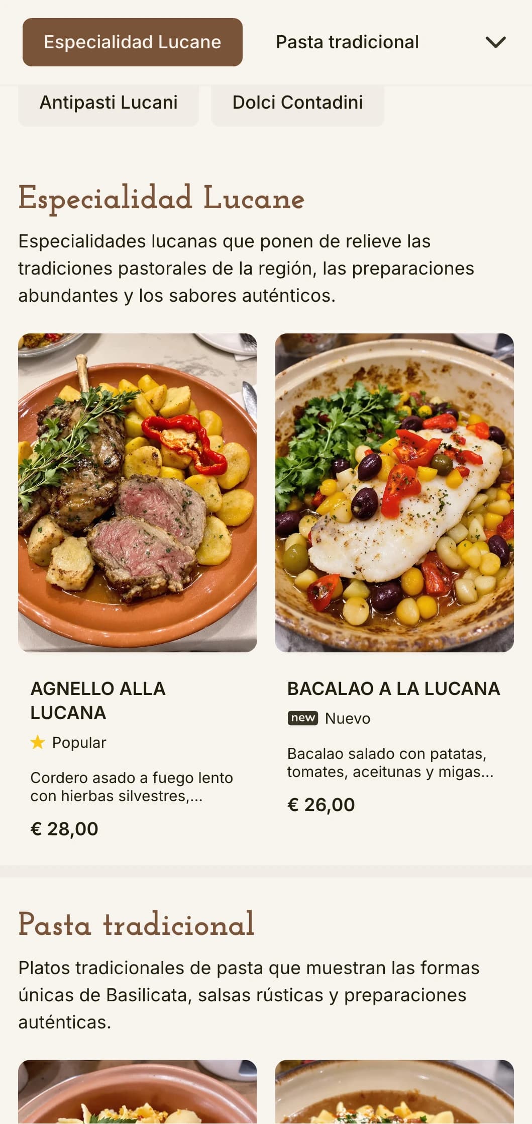 Diseño terroso y tradicional que refleja la cocina rústica y humilde de Basilicata con cálidos elementos de terracota.
