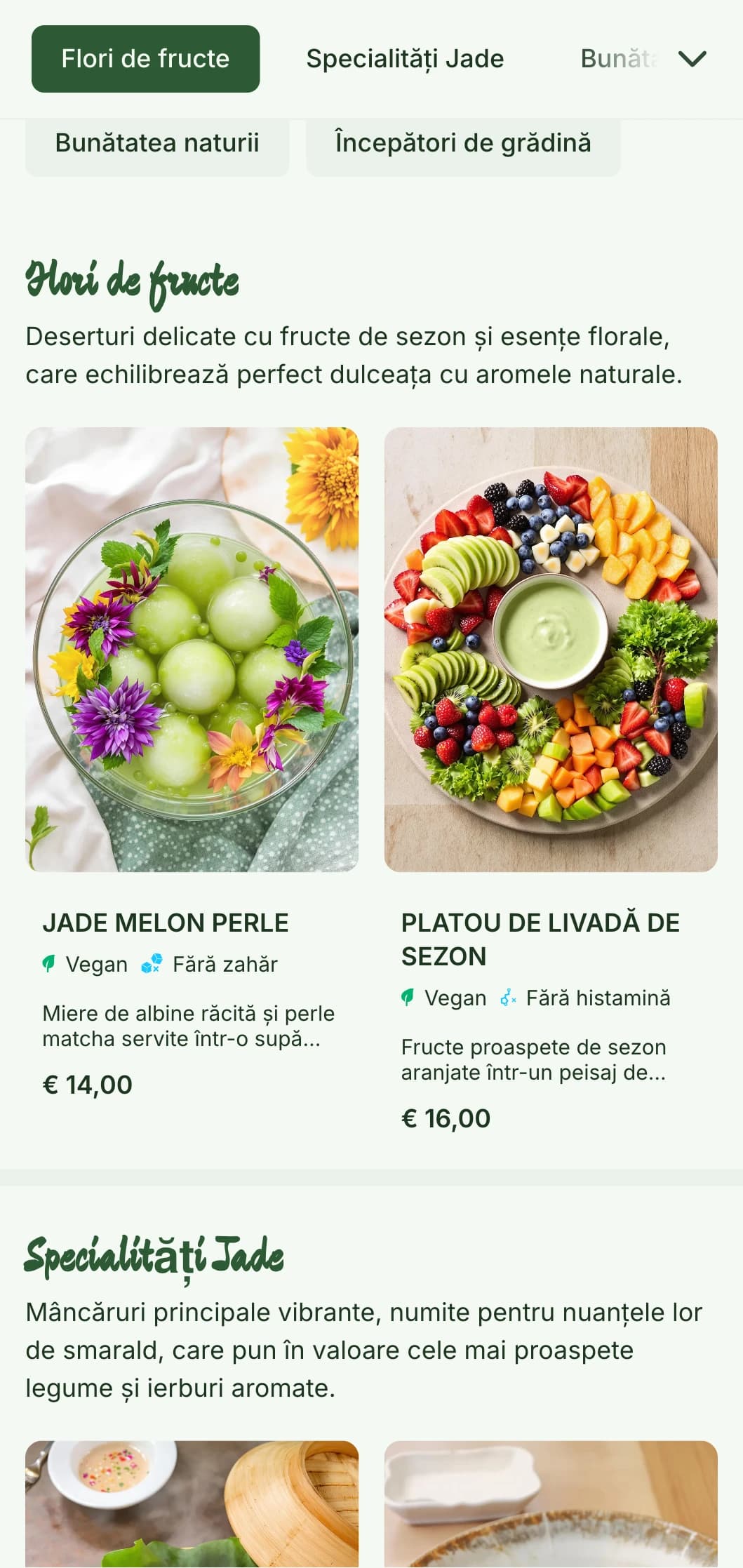 Design proaspăt și vibrant al meniului chinezesc inspirat de estetica grădinii, cu accente de jad și elemente botanice perfecte pentru bucătăria chineză de la fermă la masă.