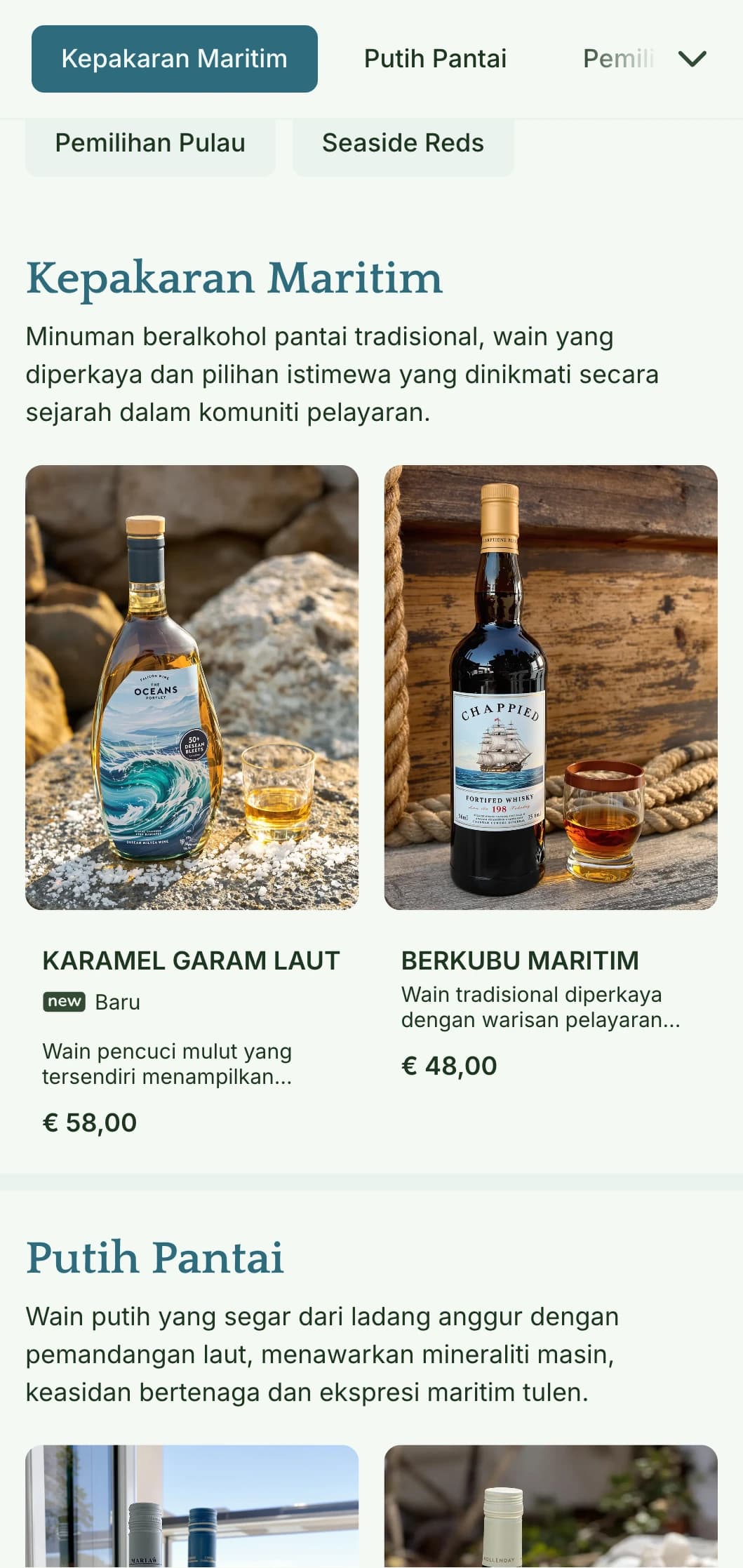 Templat senarai wain berinspirasikan Mediterranean dengan unsur tepi laut dan estetika pantai, sesuai untuk restoran tepi pantai dan bar wain serantau.