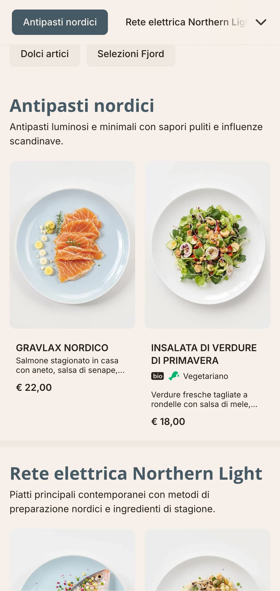 Luce nordica Menu cena