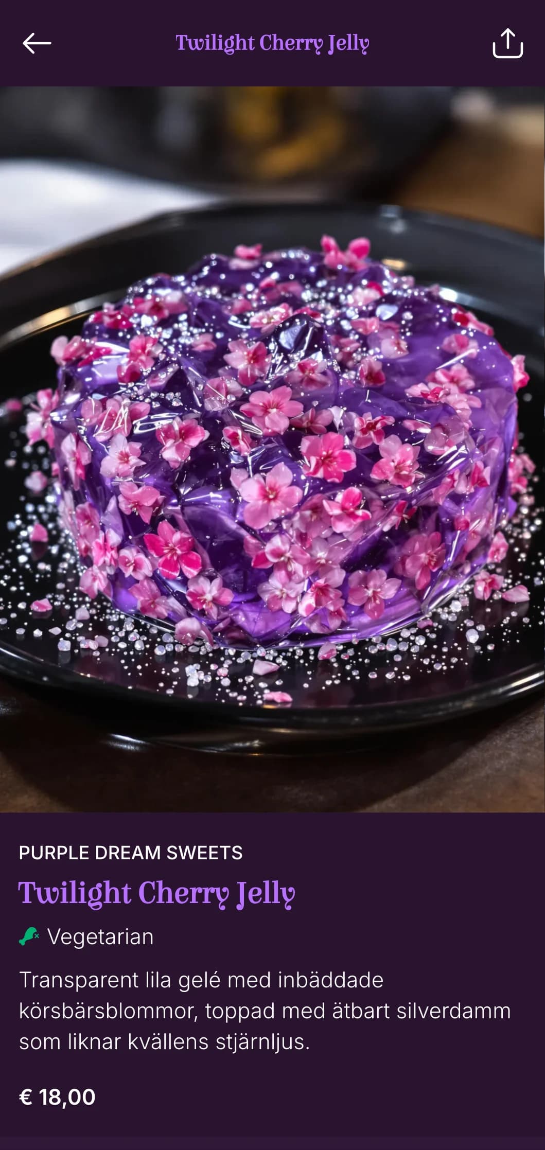 Körsbärsblomsinspirerad sushimeny med lila skymningsfärger för kvällsmiddag.