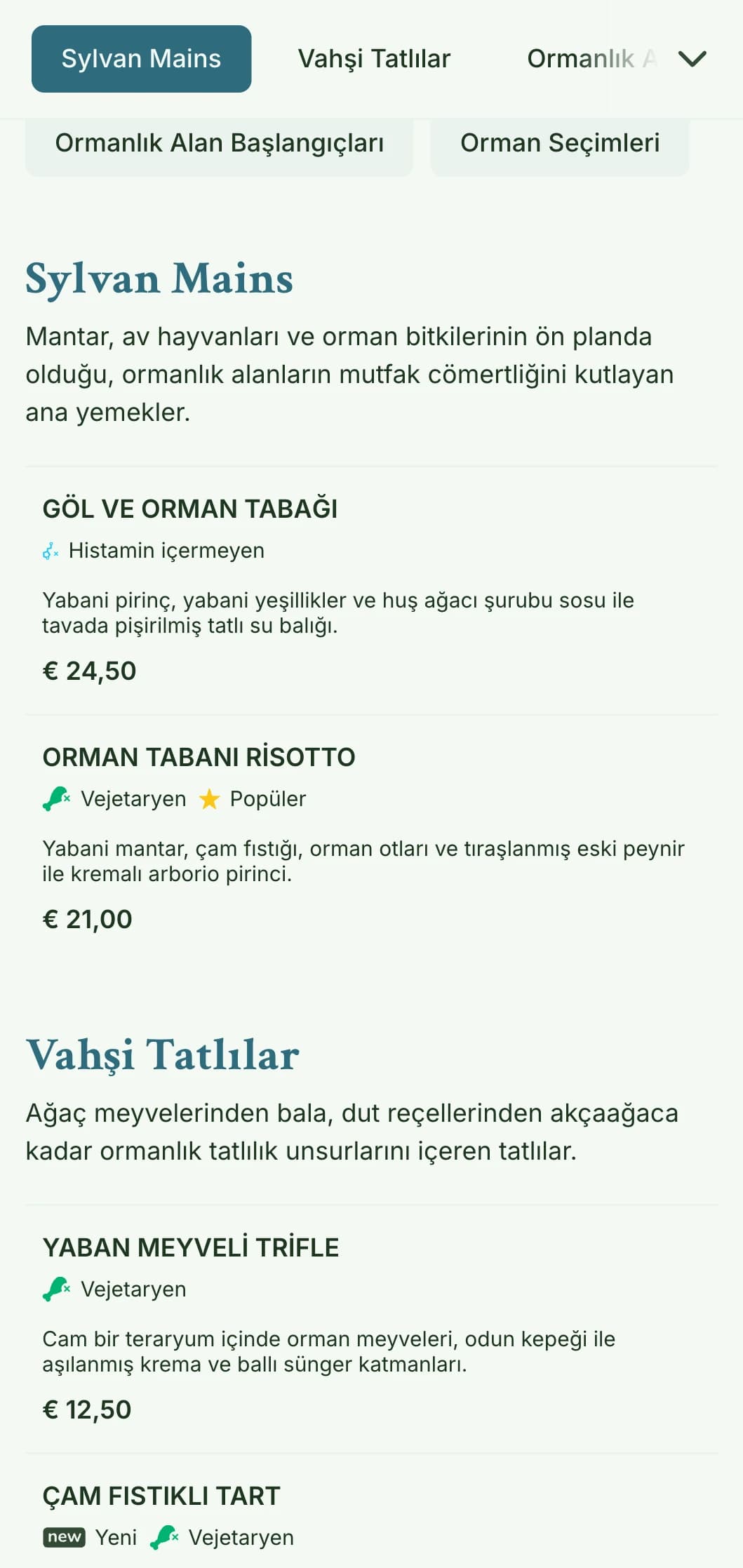 Doğal ortamlara ve parklara yakın restoranlar için mükemmel olan, organik dokulara ve toprak tonlarına sahip, ormanlık alanlardan ilham alan sakin öğle yemeği menüsü tasarımı.