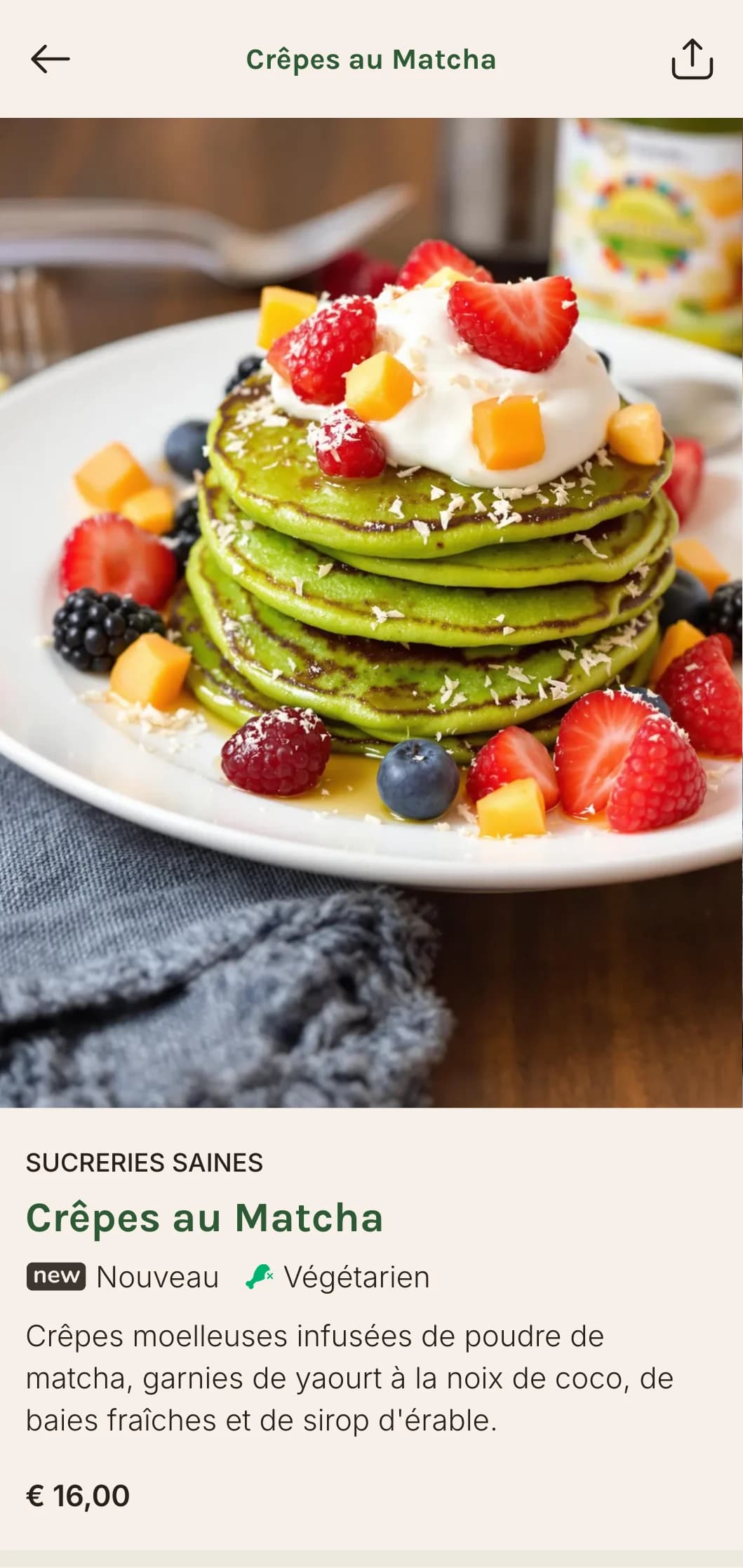 Modèle de brunch frais et contemporain aux accents verts, conçu pour les cafés soucieux de leur santé et proposant des menus à base de plantes.