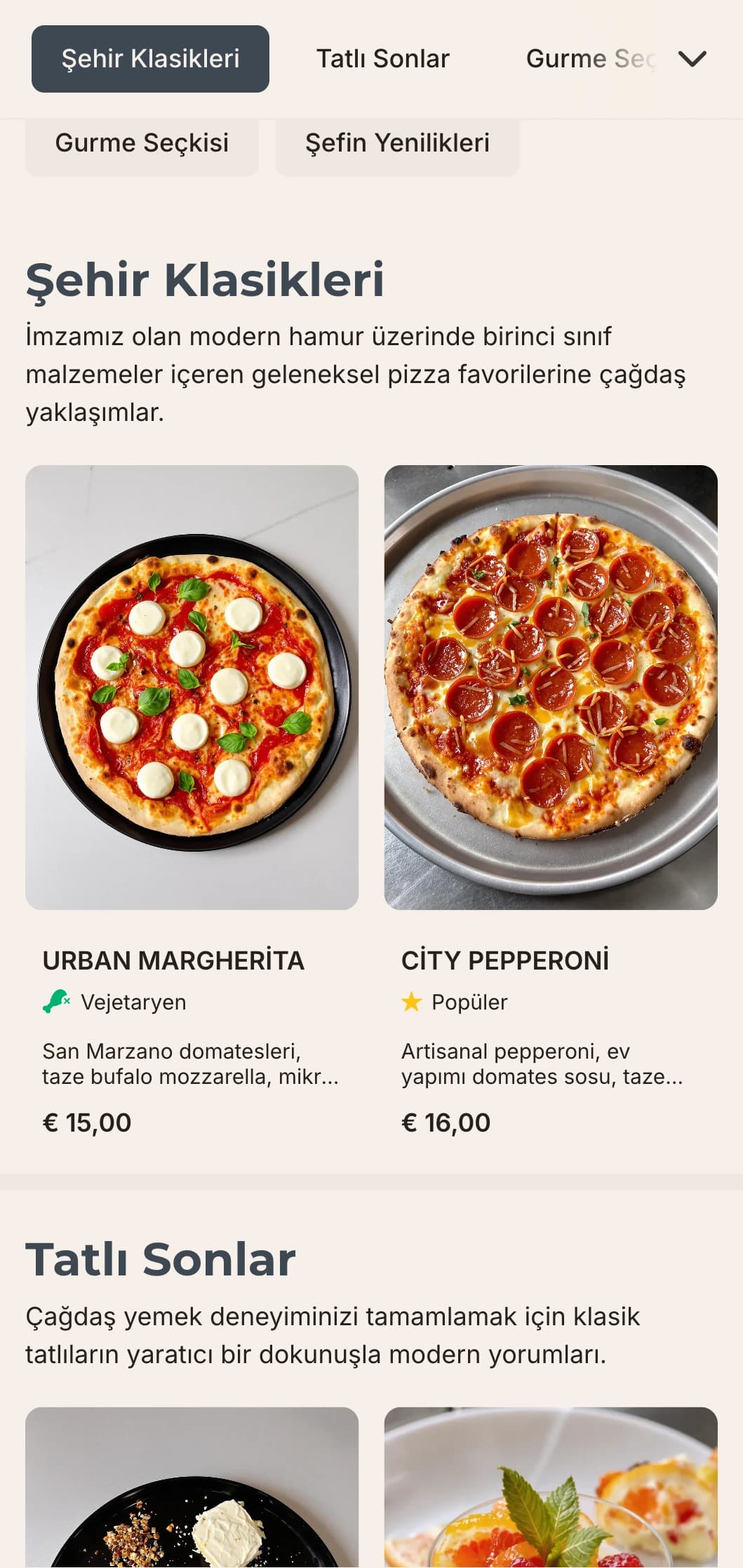 Temiz hatlara ve minimalist estetiğe sahip çağdaş pizza menüsü tasarımı, şık bir yaklaşıma sahip şehir pizzacıları için idealdir.