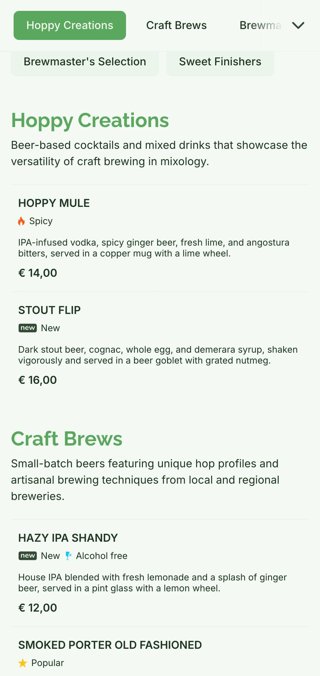 A rustic yet refined menu design for craft beer bars and brewpubs, featuring natural tones and wood-inspired textures.