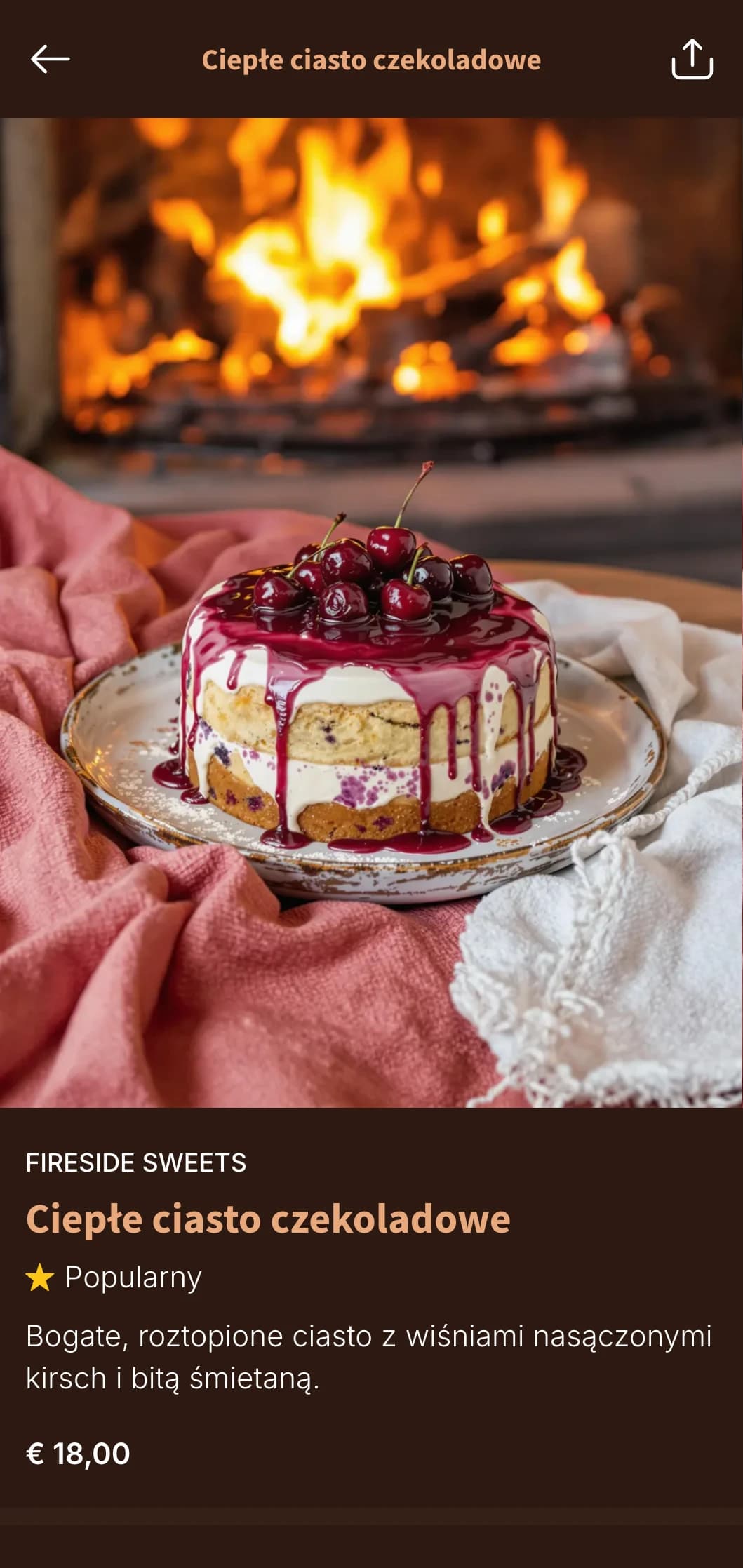 Ciepłe, utrzymane w drewnianej tonacji menu inspirowane górskimi schroniskami, idealne na obfite dania kuchni alpejskiej.