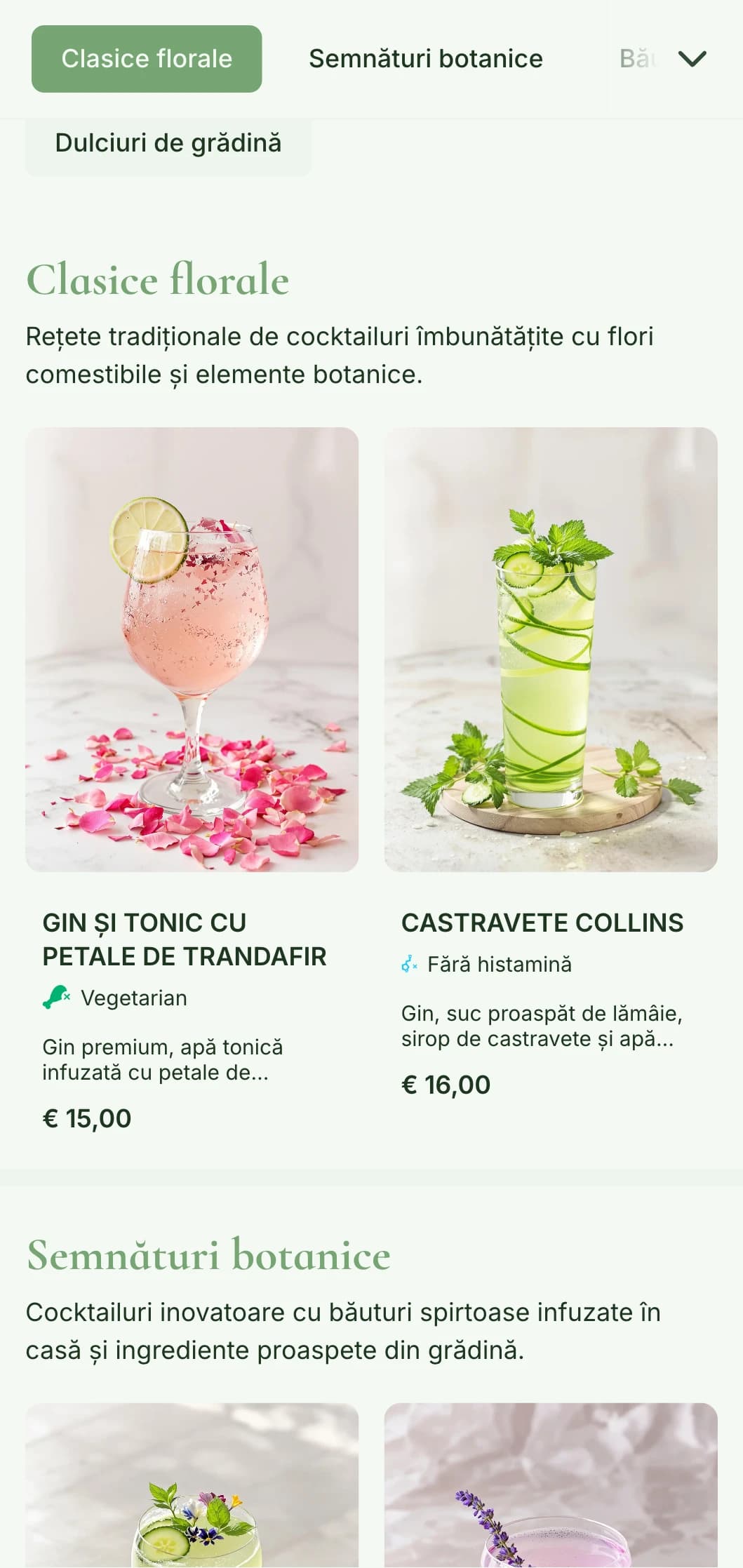 Un design luxuriant, inspirat din grădină, pentru baruri specializate în cocktailuri pe bază de plante și băuturi spirtoase botanice, cu tonuri proaspete de verde.