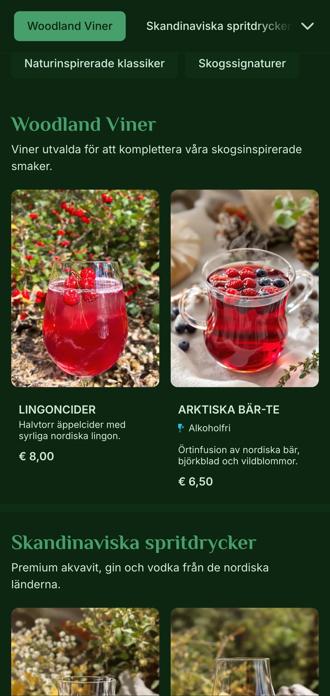 Djupgrön design inspirerad av skandinaviska skogar för barer med naturtema.