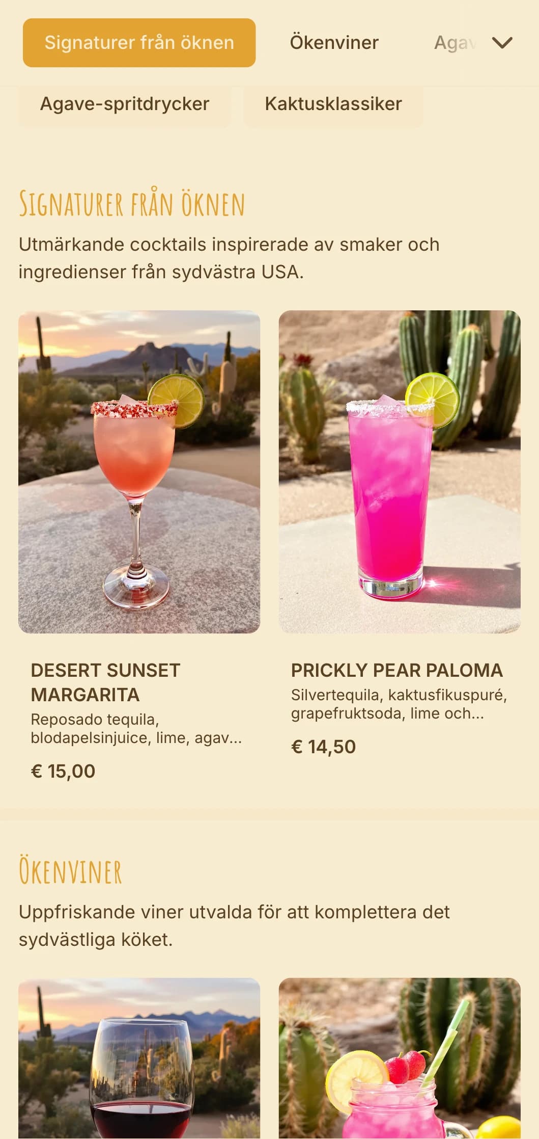 Varm orange och röd design inspirerad av solnedgångar i öknen för sydvästra barer.