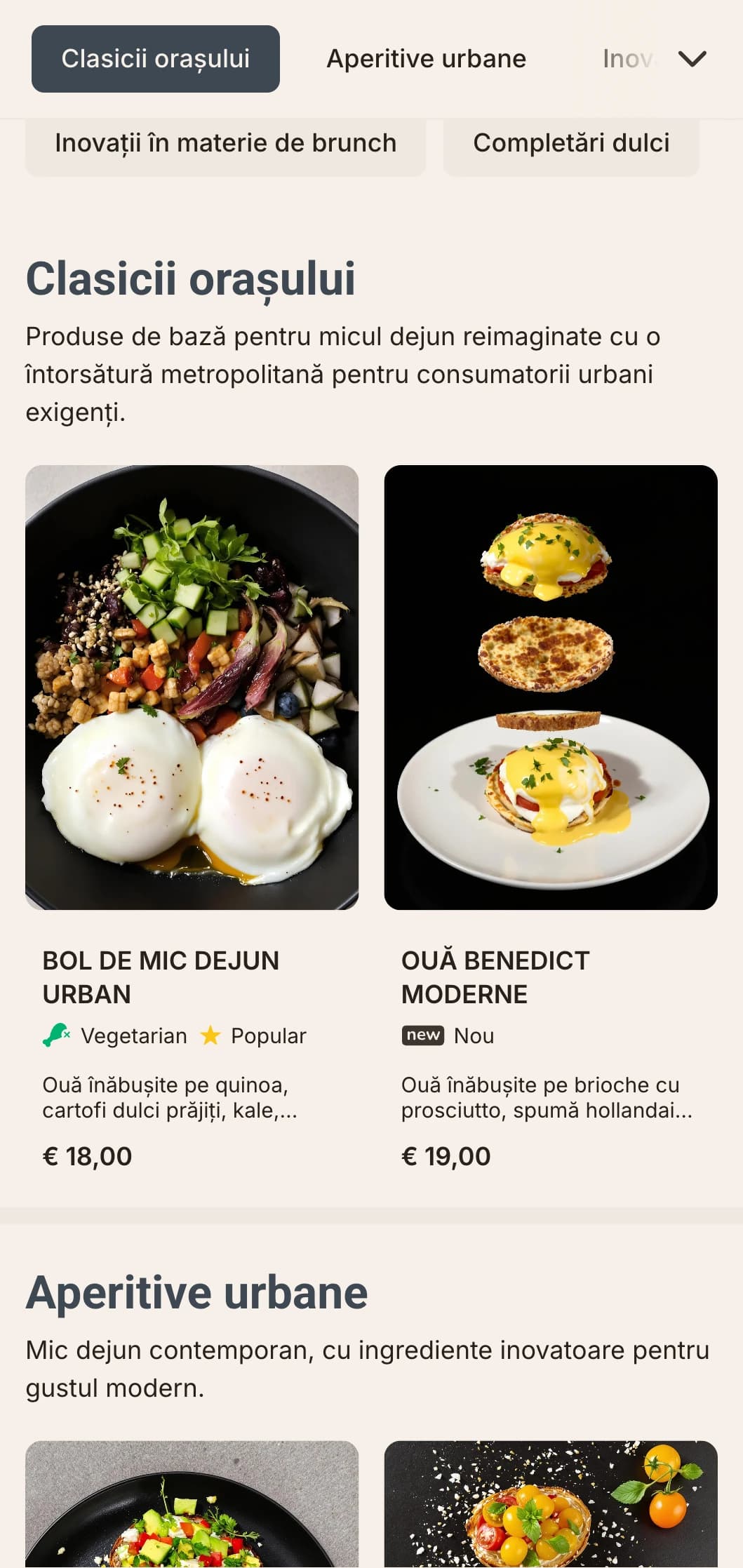 Opțiuni de mic dejun elegante și contemporane pentru urbanul modern, cu prezentare minimalistă și combinații inovatoare de arome.