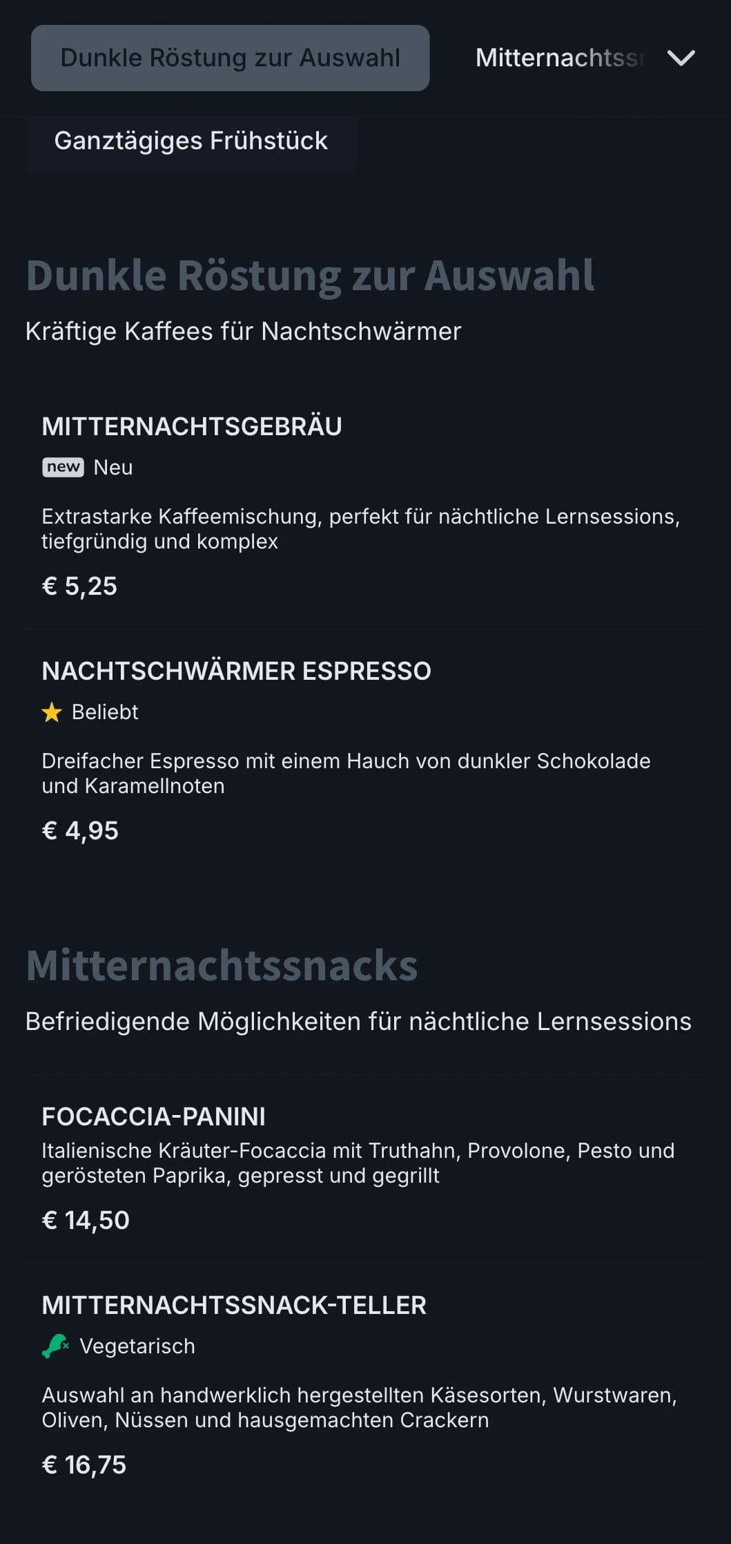 Tiefblaue und graue Töne für spätabendliche Studiencafés und 24-Stunden-Coffeeshops.