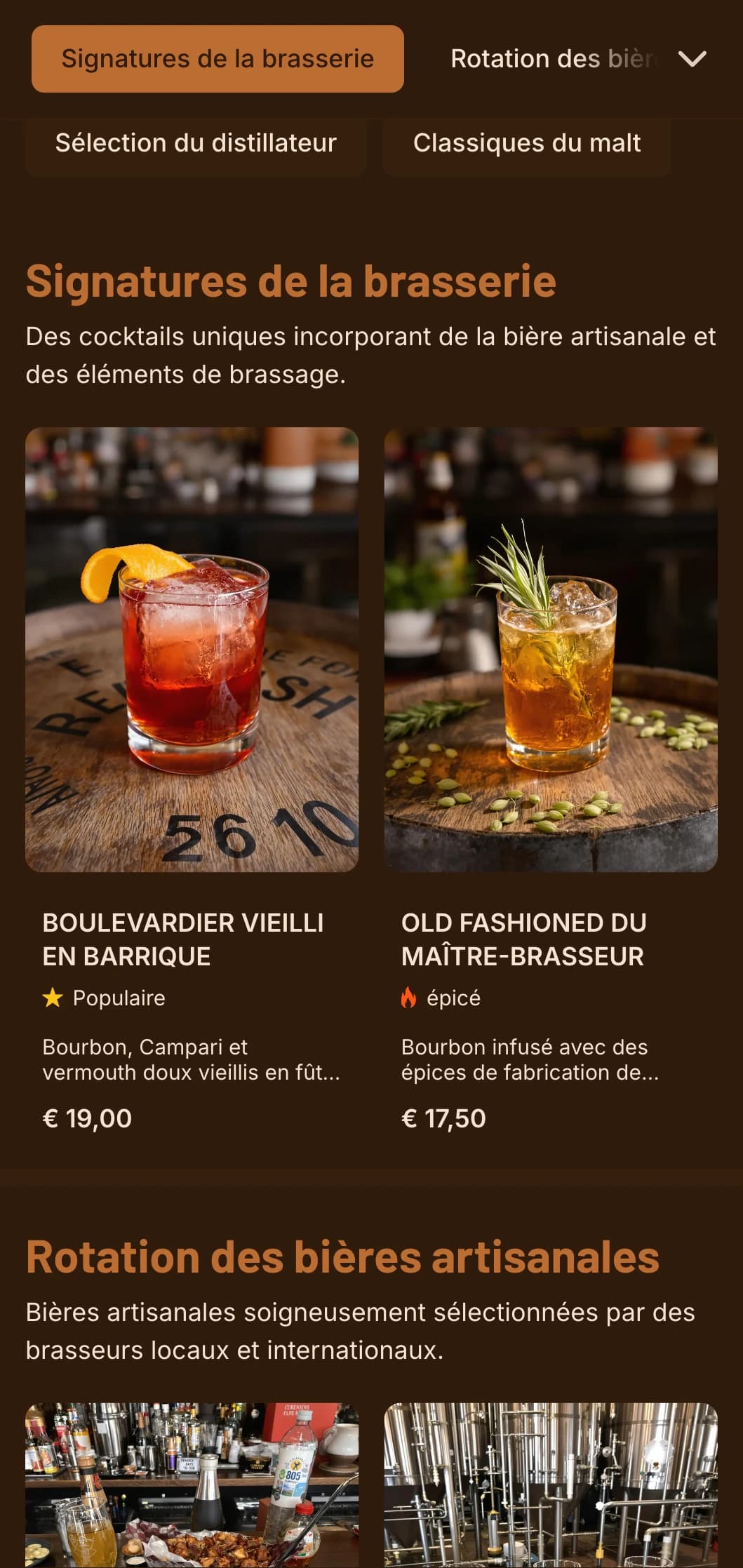 Design orange chaud avec des éléments de brassage pour les lieux de vente de bières artisanales et de cocktails.