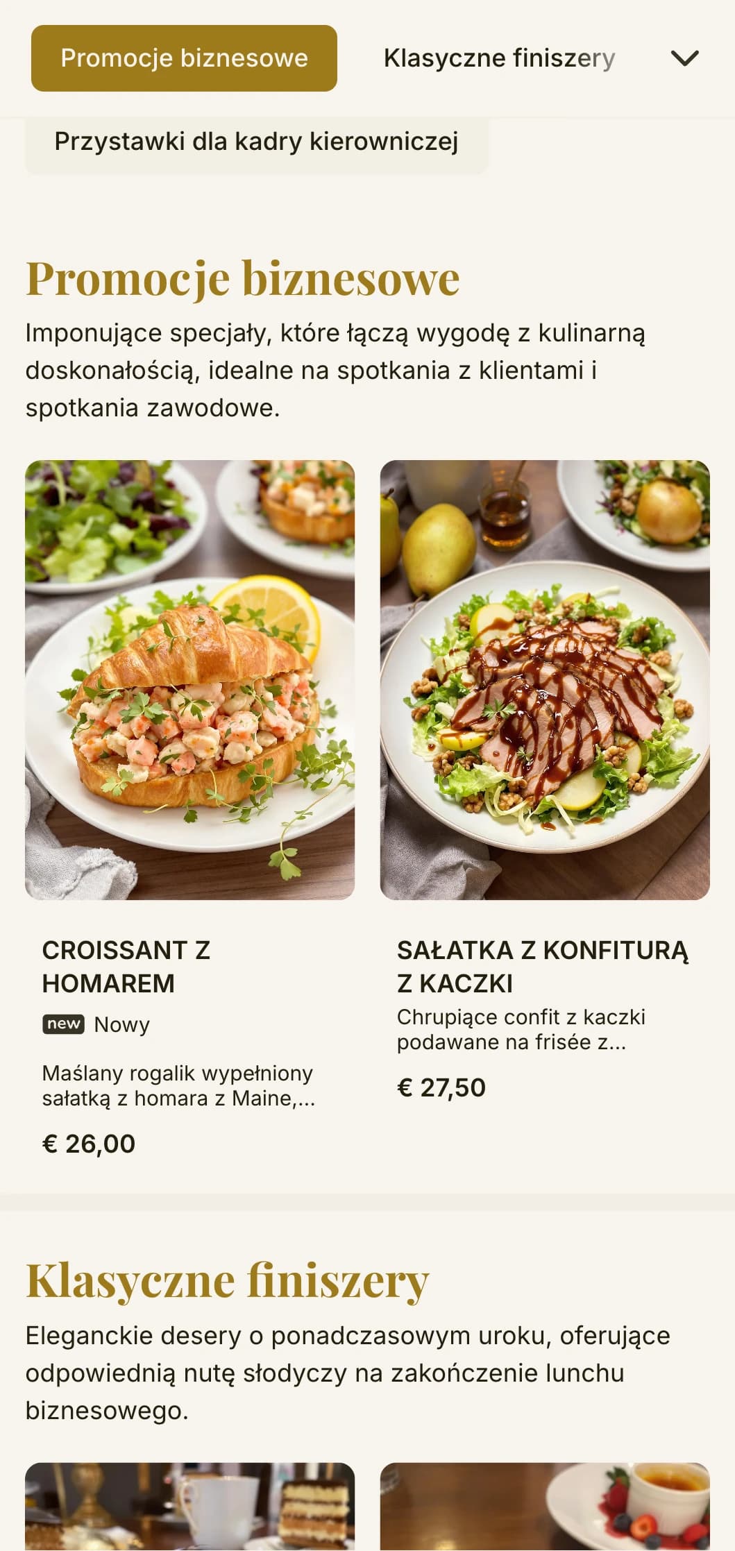 Elegancki, ale skuteczny projekt menu lunchowego dla dzielnic biznesowych i cateringu korporacyjnego, z ponadczasową typografią i wyrafinowanym układem do szybkich profesjonalnych lunchów.