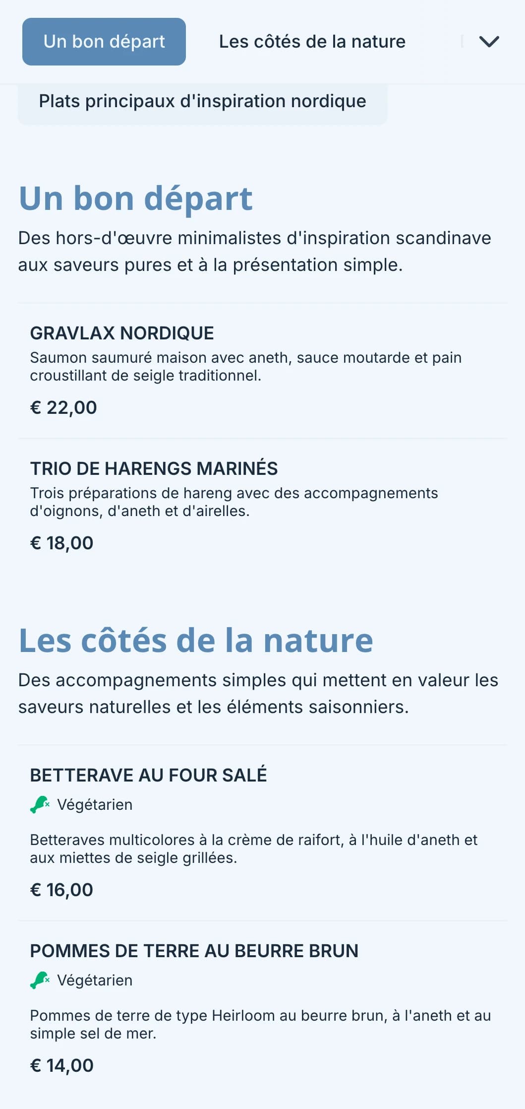 Traiteur épuré d'inspiration scandinave avec un design minimaliste, des éléments fermentés et une présentation inspirée de la nature pour des événements modernes.