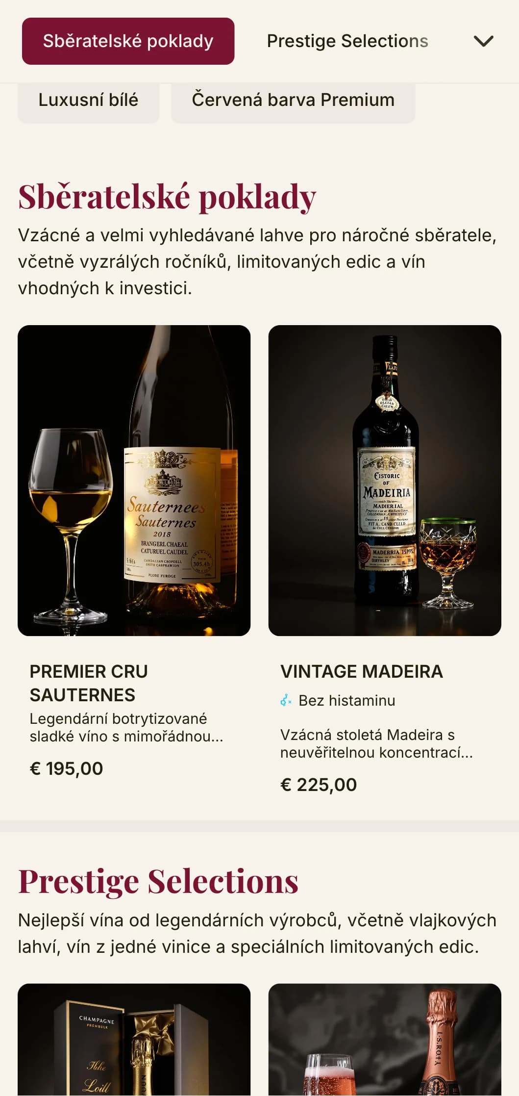 Dramaticky luxusní šablona vinného lístku s tmavě červenými akcenty a sofistikovanou typografií, ideální pro prémiové vinné sklepy a luxusní podniky.