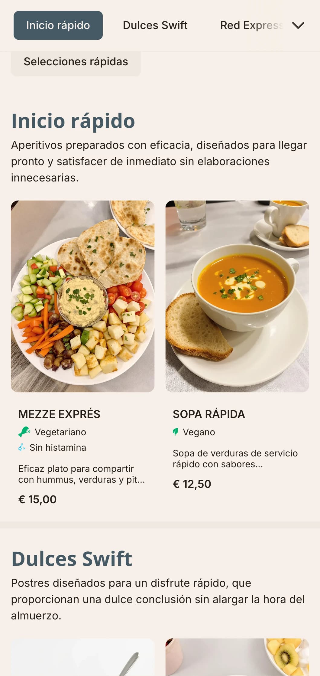 Diseño de menús de mediodía eficiente y directo, centrado en la claridad y la toma rápida de decisiones, ideal para locales de comidas concurridos y restaurantes exprés.