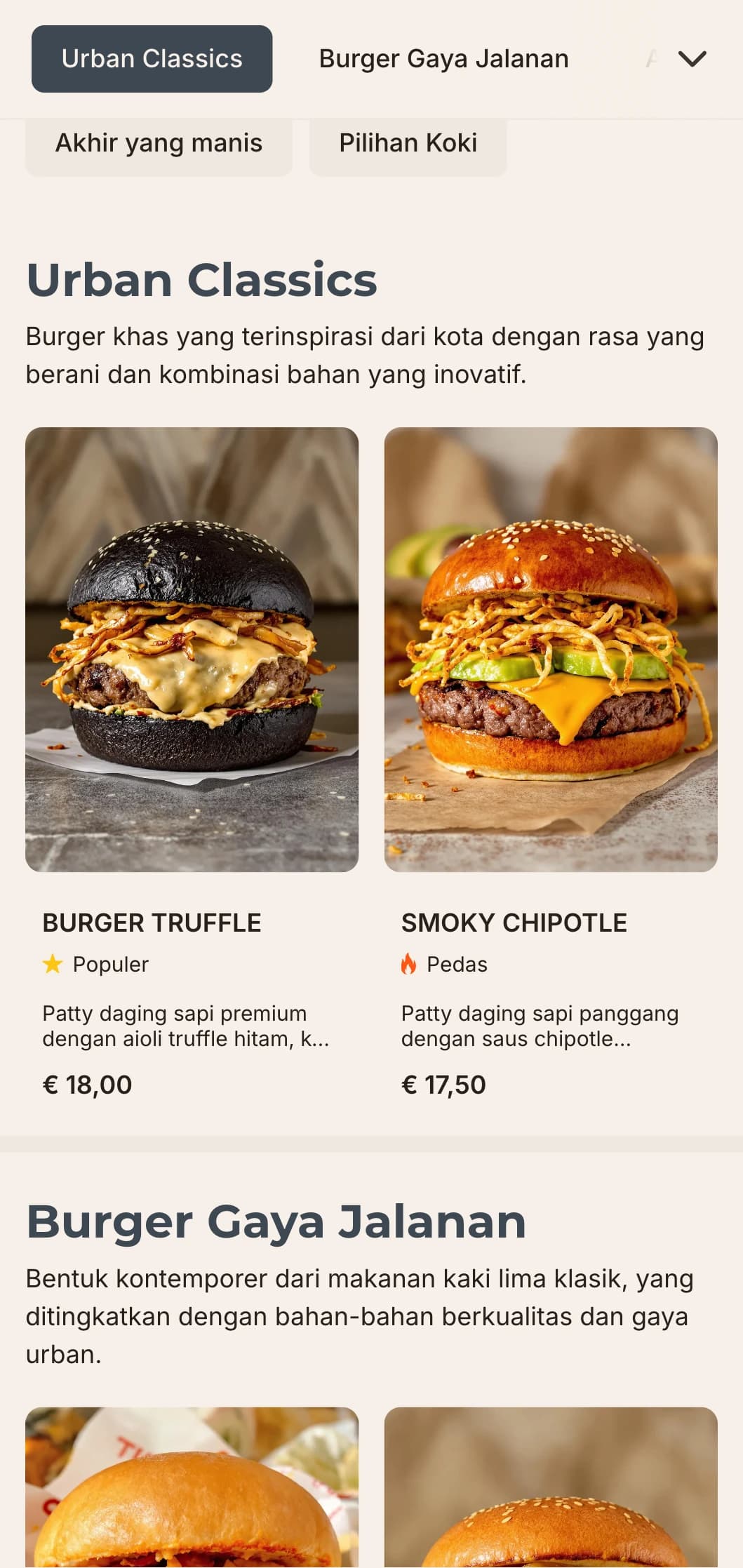 Desain bar burger kontemporer yang ramping dengan tipografi minimalis dan elemen-elemen yang terinspirasi dari dunia industri untuk para penggemar makanan urban.