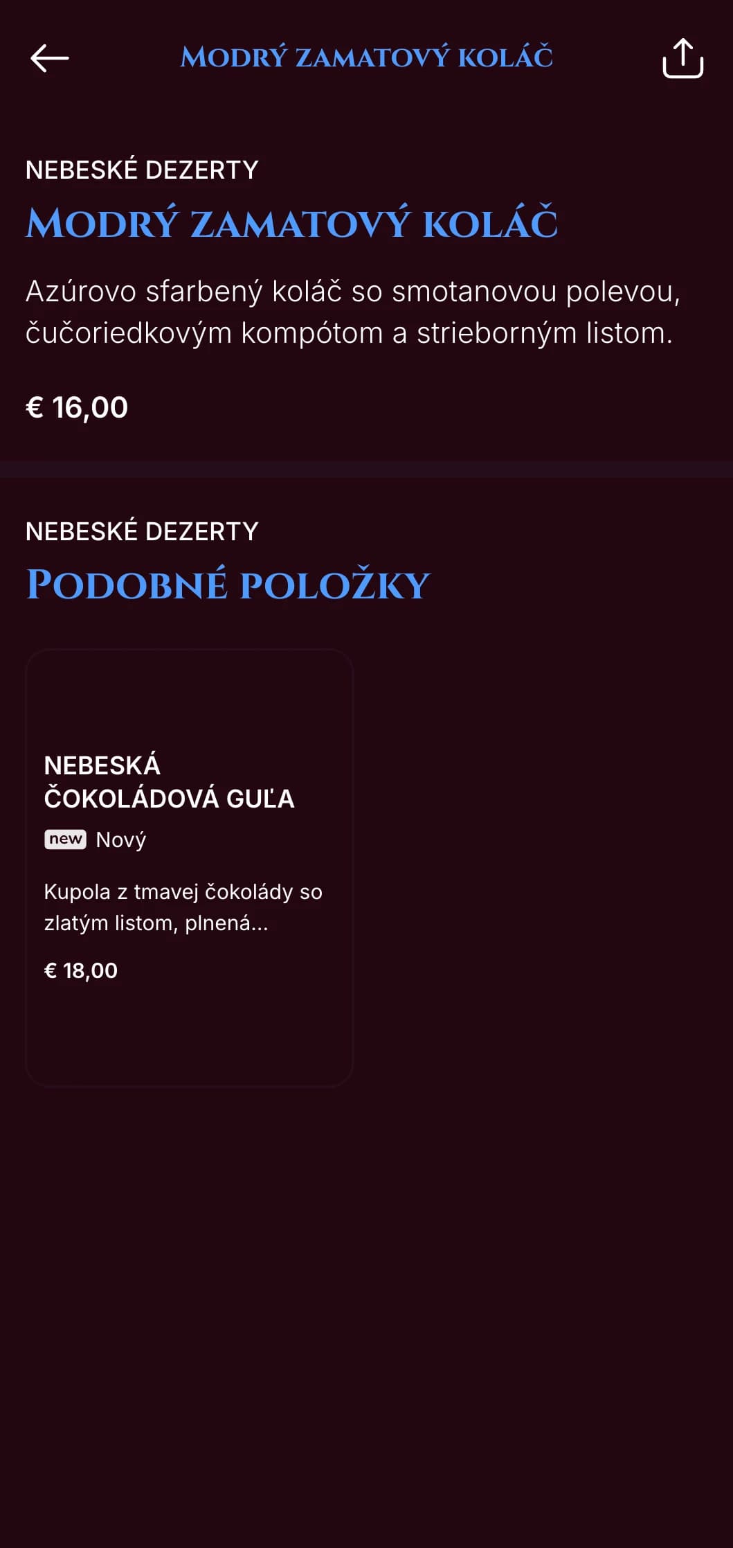 Dramatické polnočné modré večerné menu so zlatými akcentmi je určené pre večerné reštaurácie s luxusnou atmosférou.