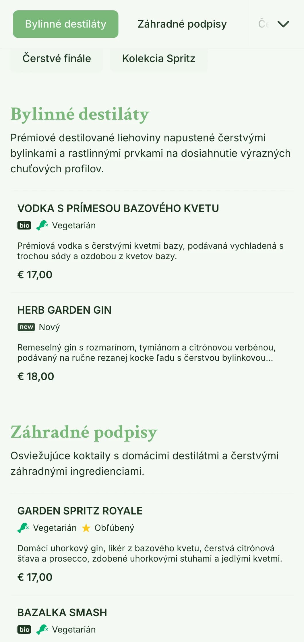 Svieži, záhradou inšpirovaný dizajn pre bary špecializujúce sa na spritzery a svieže botanické koktaily s ľahkou, vzdušnou typografiou.
