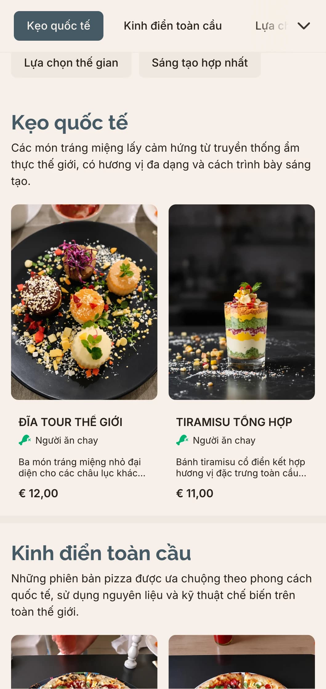 Thực đơn pizza kết hợp toàn cầu với thiết kế hiện đại mang đến sự kết hợp hương vị sáng tạo.