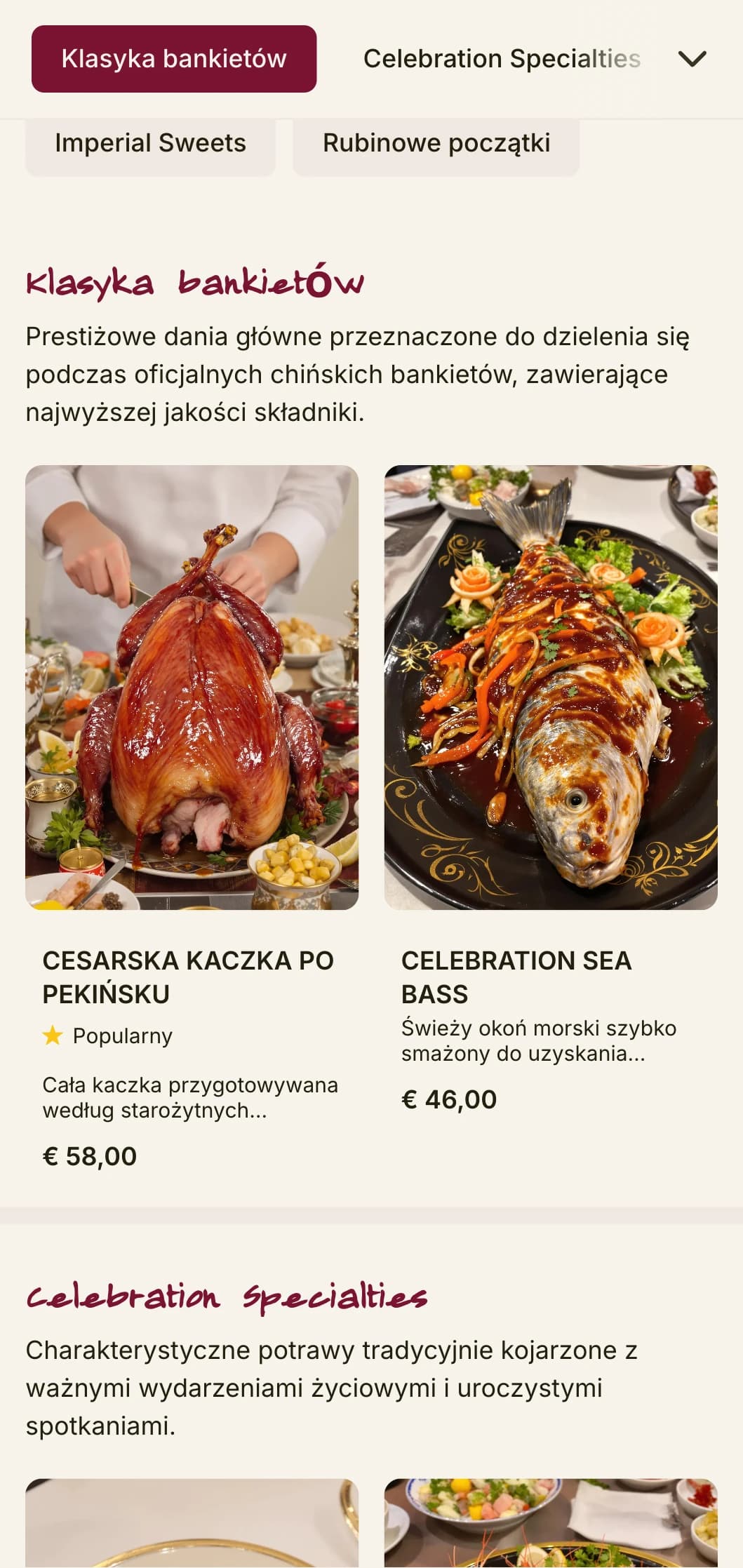 Luksusowe chińskie menu inspirowane cesarskimi bankietami, z rubinowymi akcentami dla świątecznej i uroczystej kuchni.