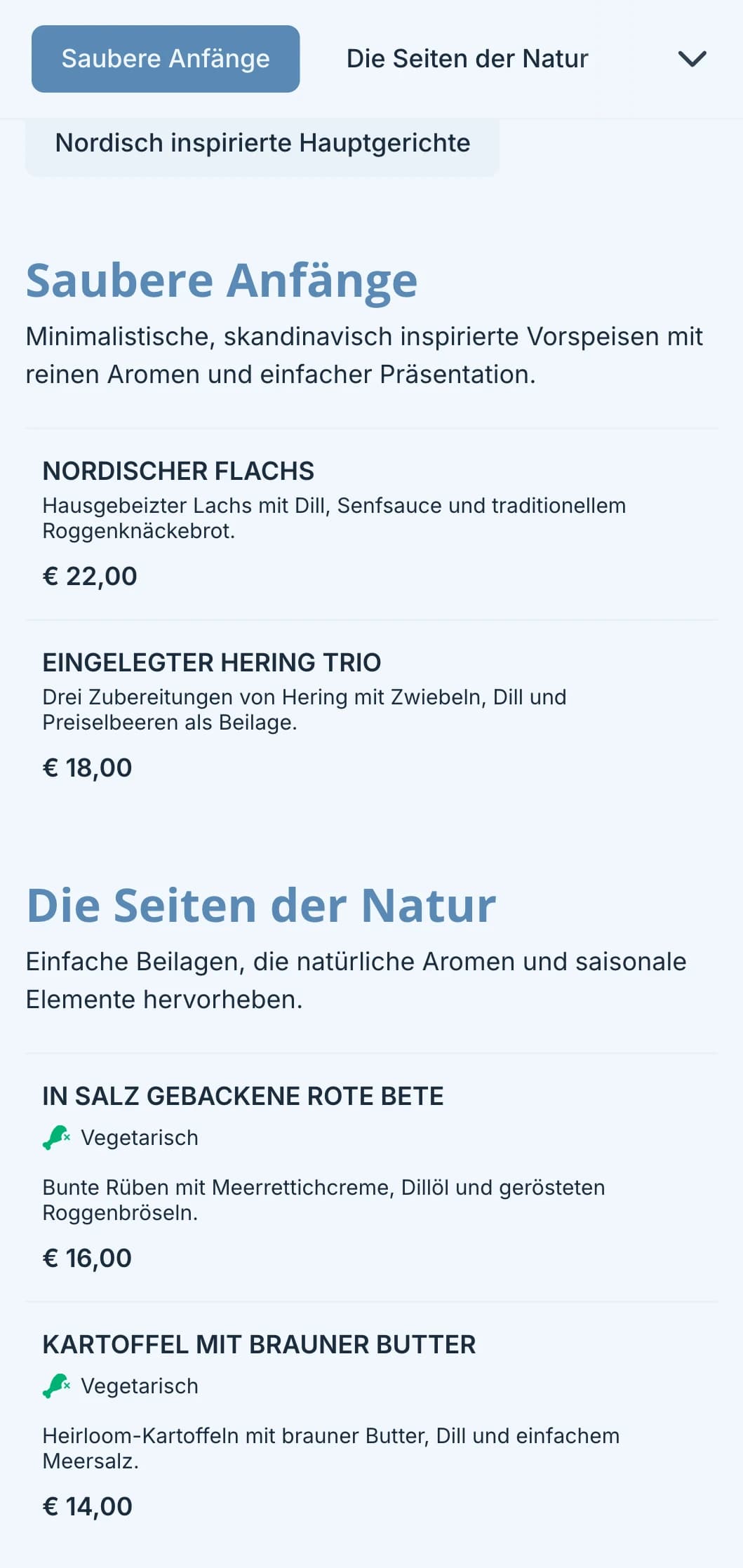 Sauberes, skandinavisch inspiriertes Catering mit minimalistischem Design, fermentierten Elementen und einer von der Natur inspirierten Präsentation für moderne Veranstaltungen.
