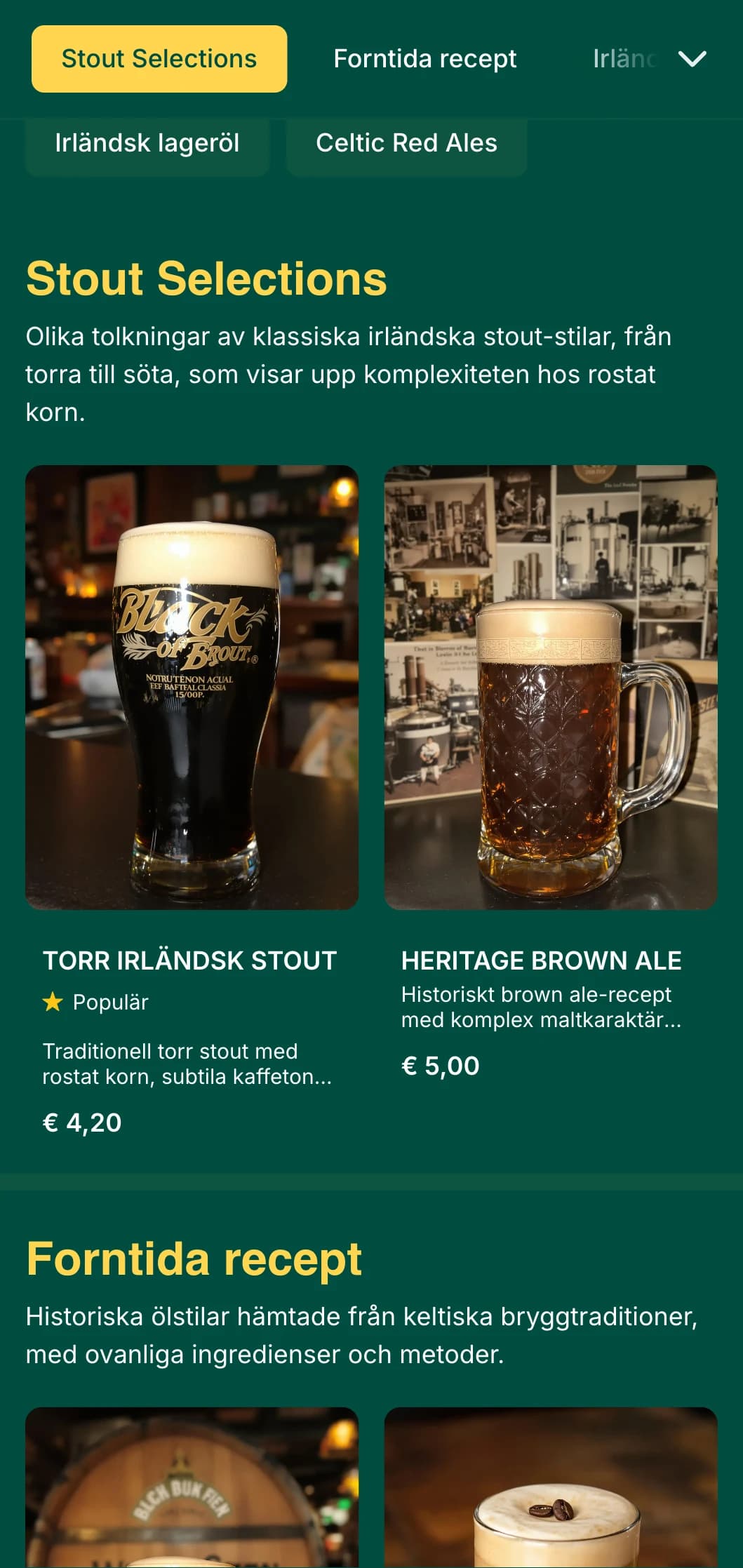 Traditionell irländsk pubinspirerad mall med smaragdfärgade toner och keltiska knutar, perfekt för etablissemang med irländskt tema.